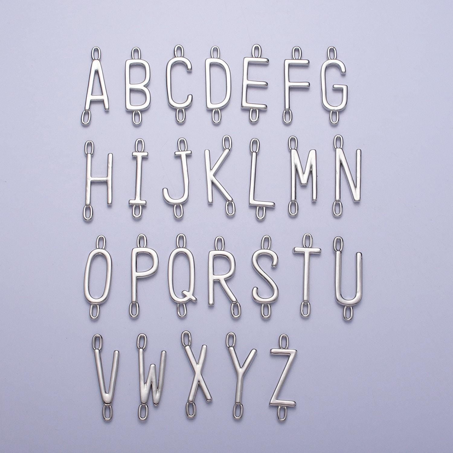 Dainty sideway initial charm connector silver letter dainty name necklace link connector for personalized jewelry supply bracelet necklace