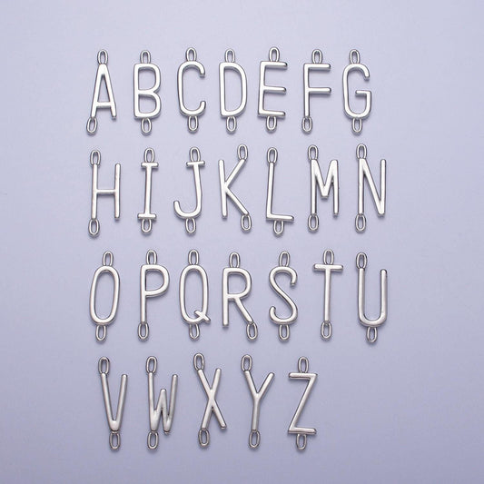 Dainty sideway initial charm connector silver letter dainty name necklace link connector for personalized jewelry supply bracelet necklace
