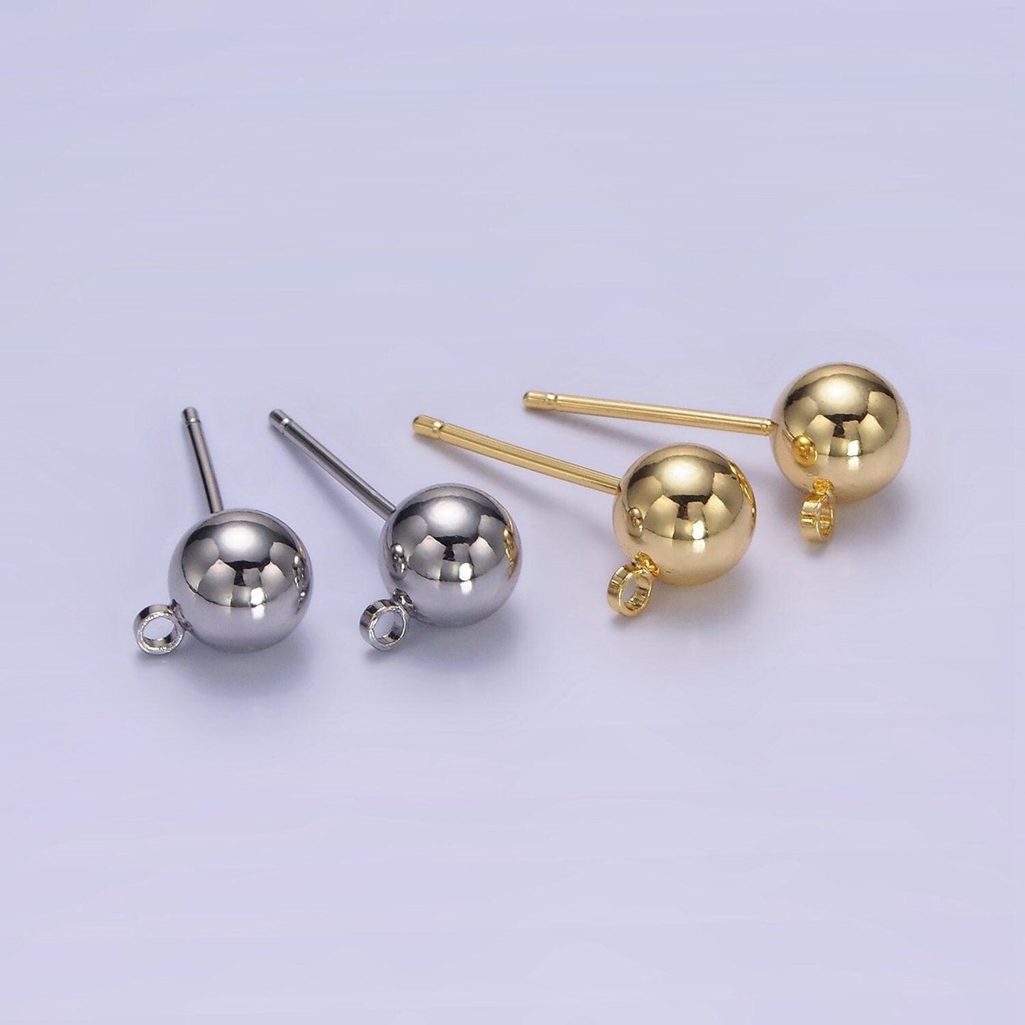 Gold earrings stud ball post with loop for jewelry making supplies 3 mm,4 mm and 6 mm ear stud bulk