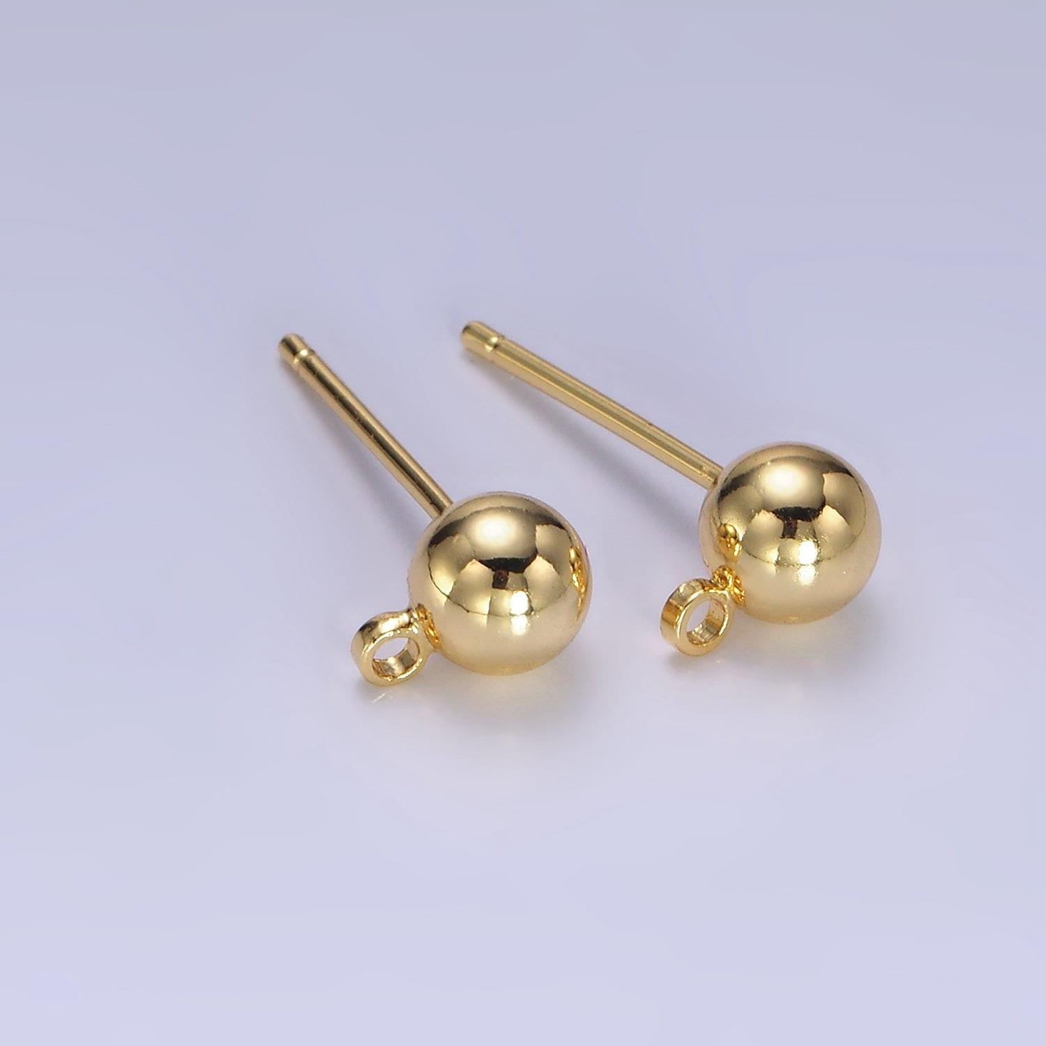 Gold earrings stud ball post with loop for jewelry making supplies 3 mm,4 mm and 6 mm ear stud bulk