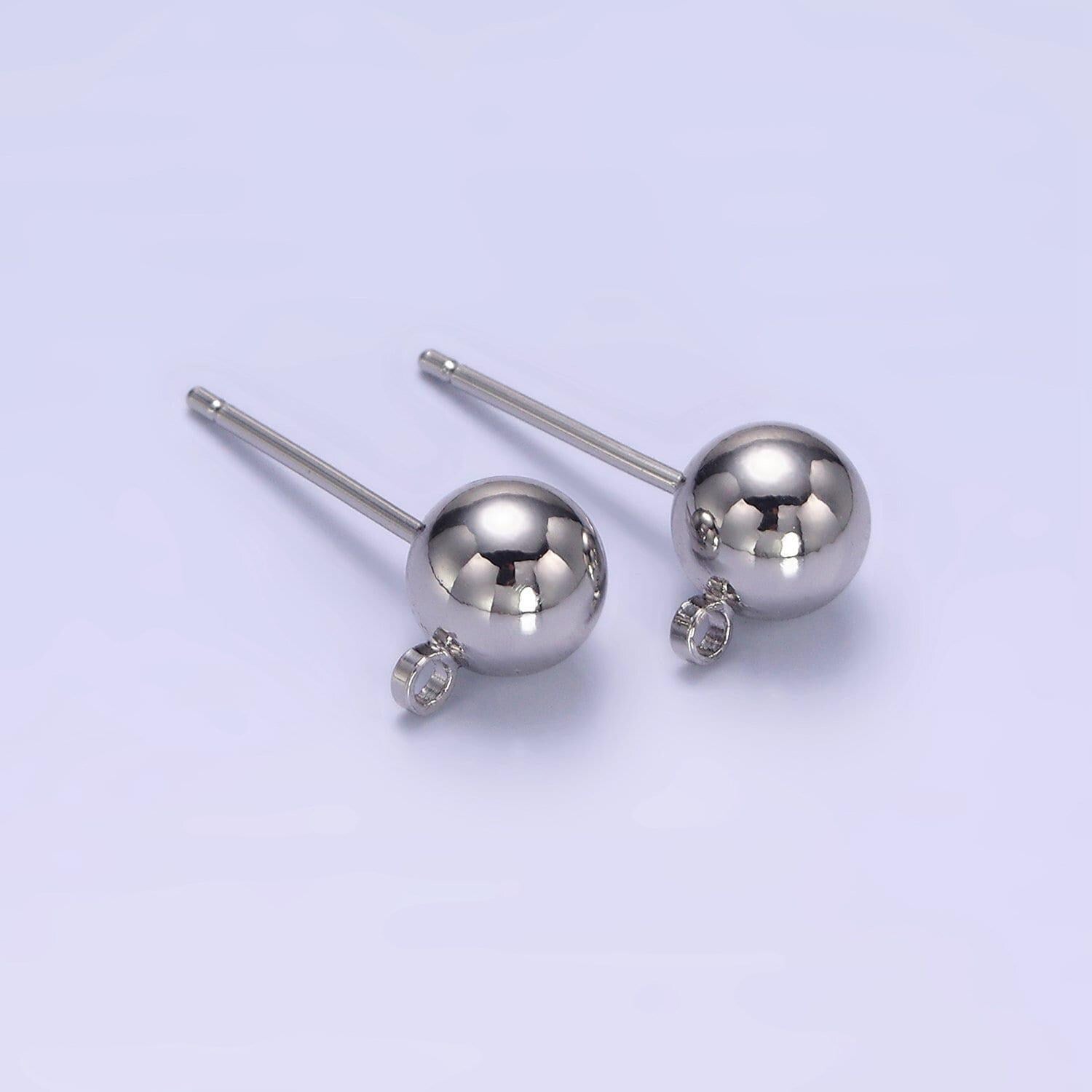 Gold earrings stud ball post with loop for jewelry making supplies 3 mm,4 mm and 6 mm ear stud bulk