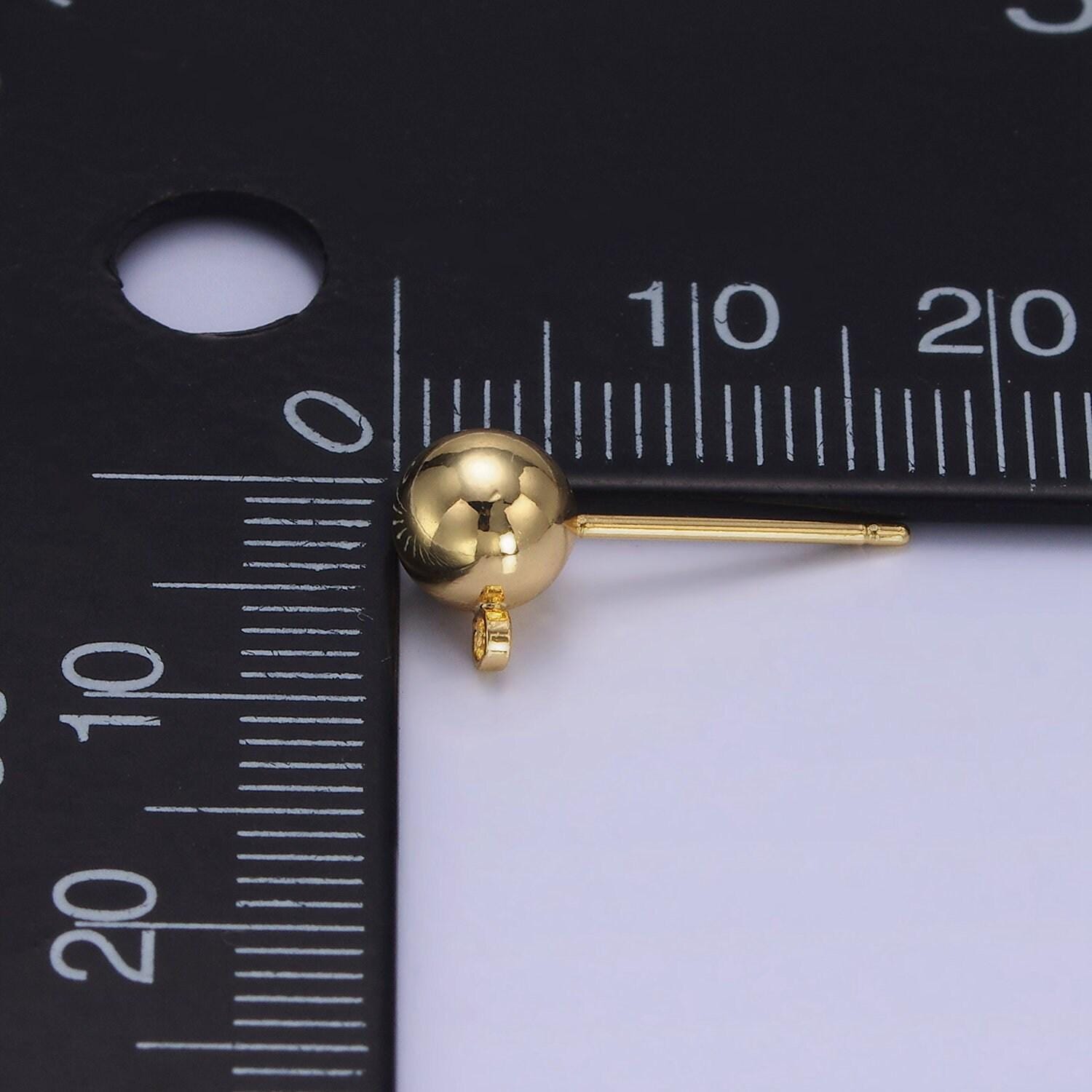 Gold earrings stud ball post with loop for jewelry making supplies 3 mm,4 mm and 6 mm ear stud bulk