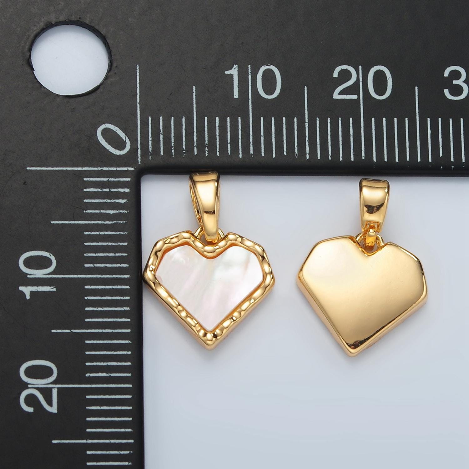 Shell pearl hammered edge heart charm in 24k gold filled pendant for valentine jewelry gift idea making h-488
