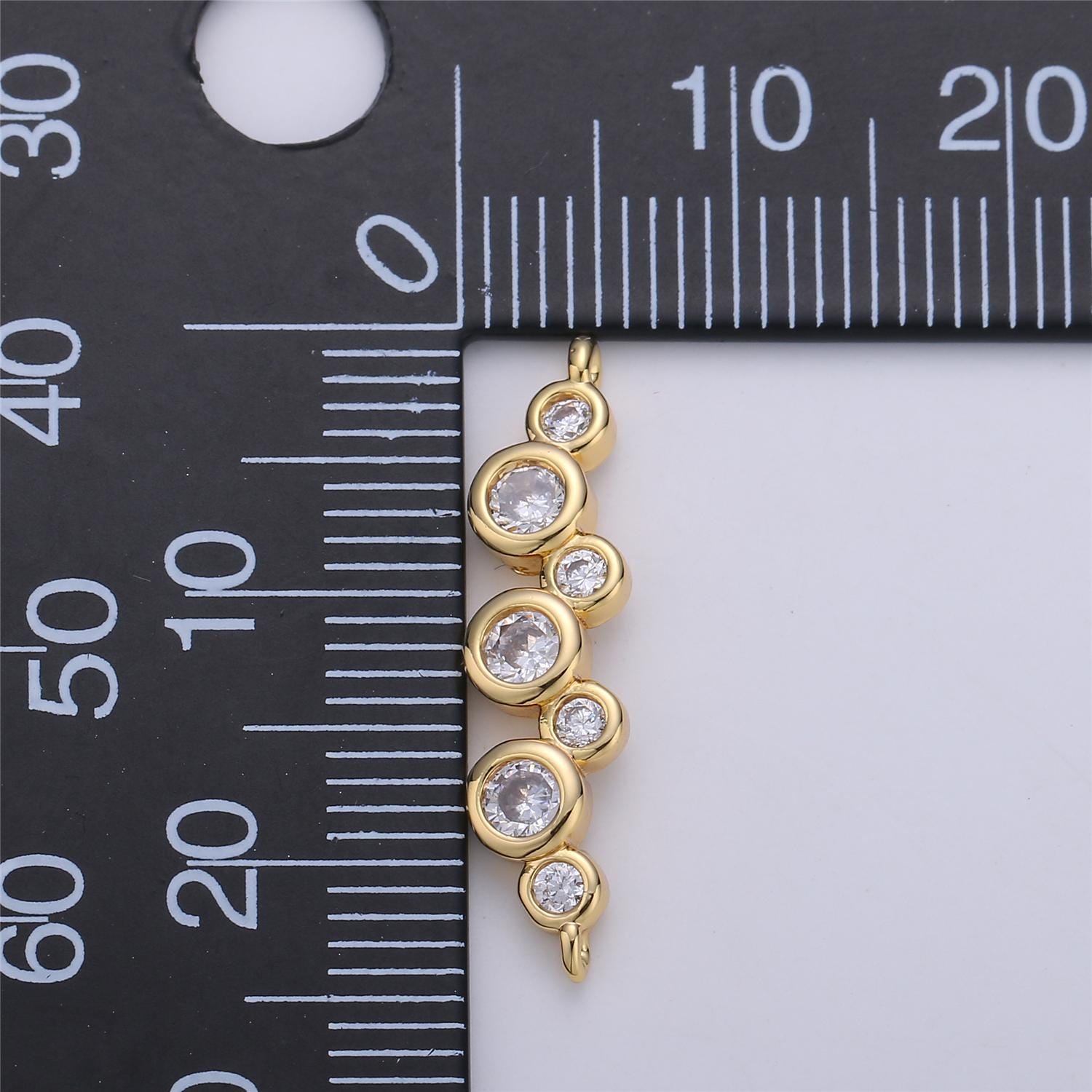 Gold cz seven linked circles charm connector, 24k gold micro paved clear cubic zirconia connected round circles link connector | cogf-371