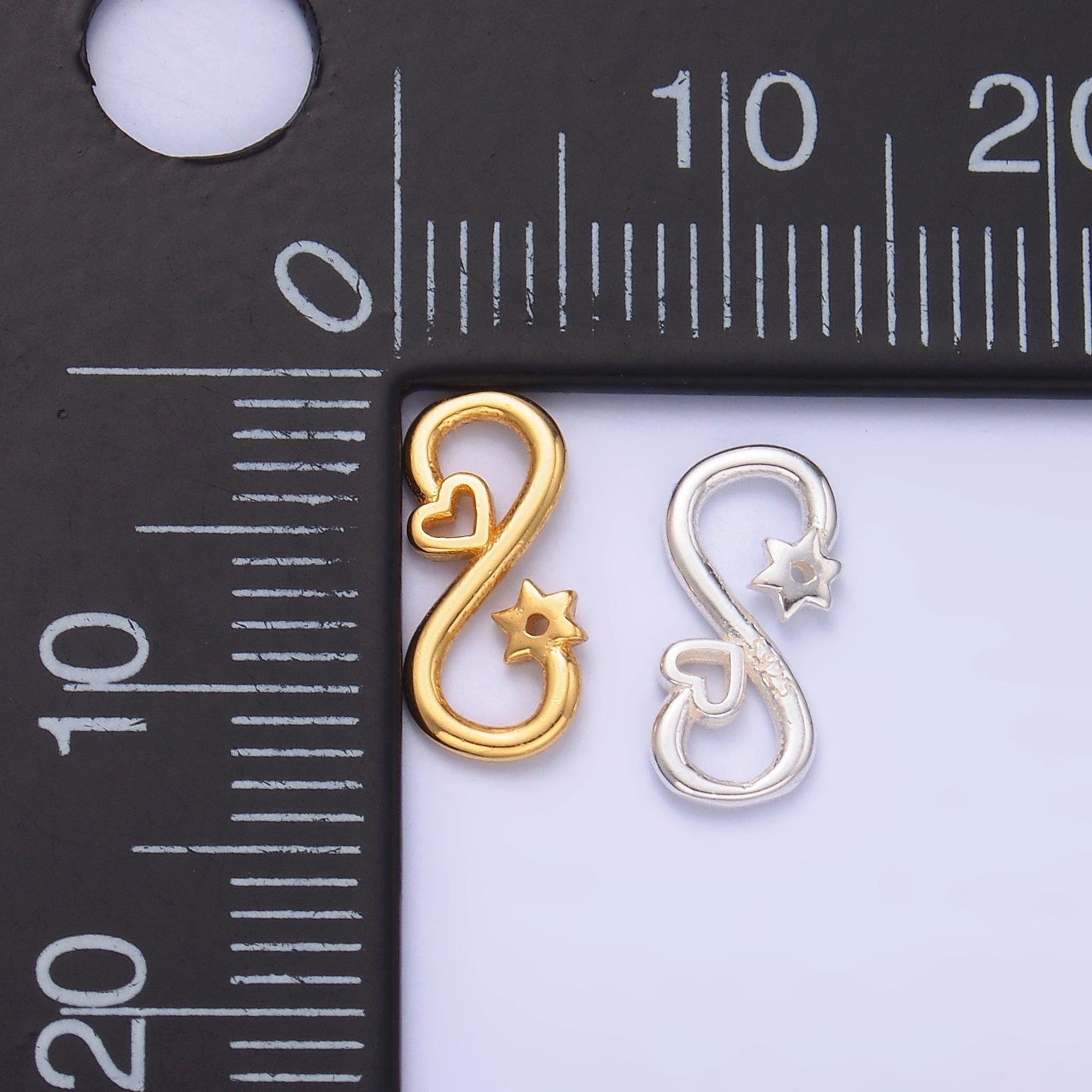 Sterling Silver S925 Mini Heart Star Charm Connector Gold Vermeil Infinity Link Connector for bracelet | SL-631