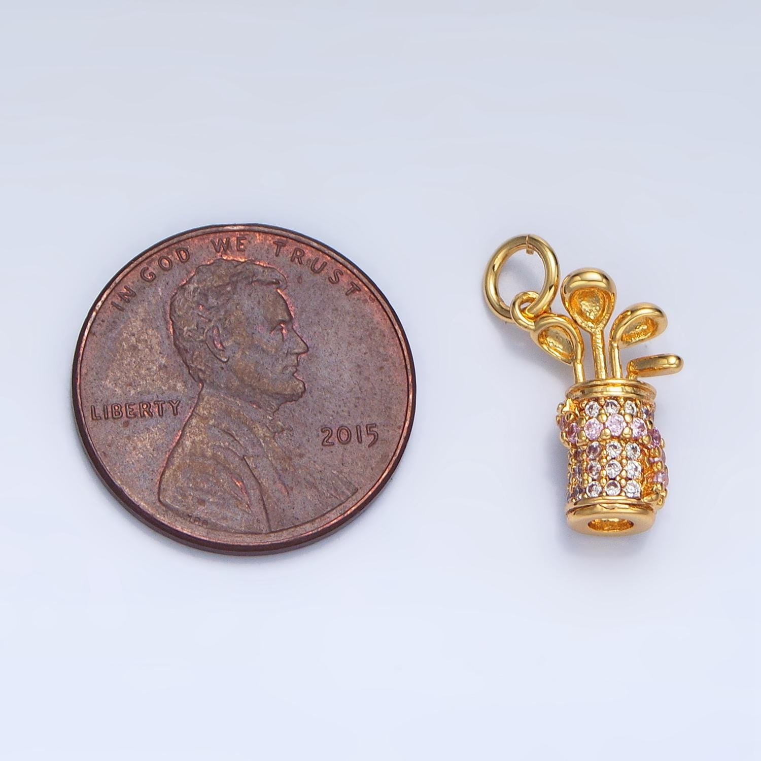 24k golf filled golf bag with clubs charm pendant for bracelet necklace charm sports inspired e370