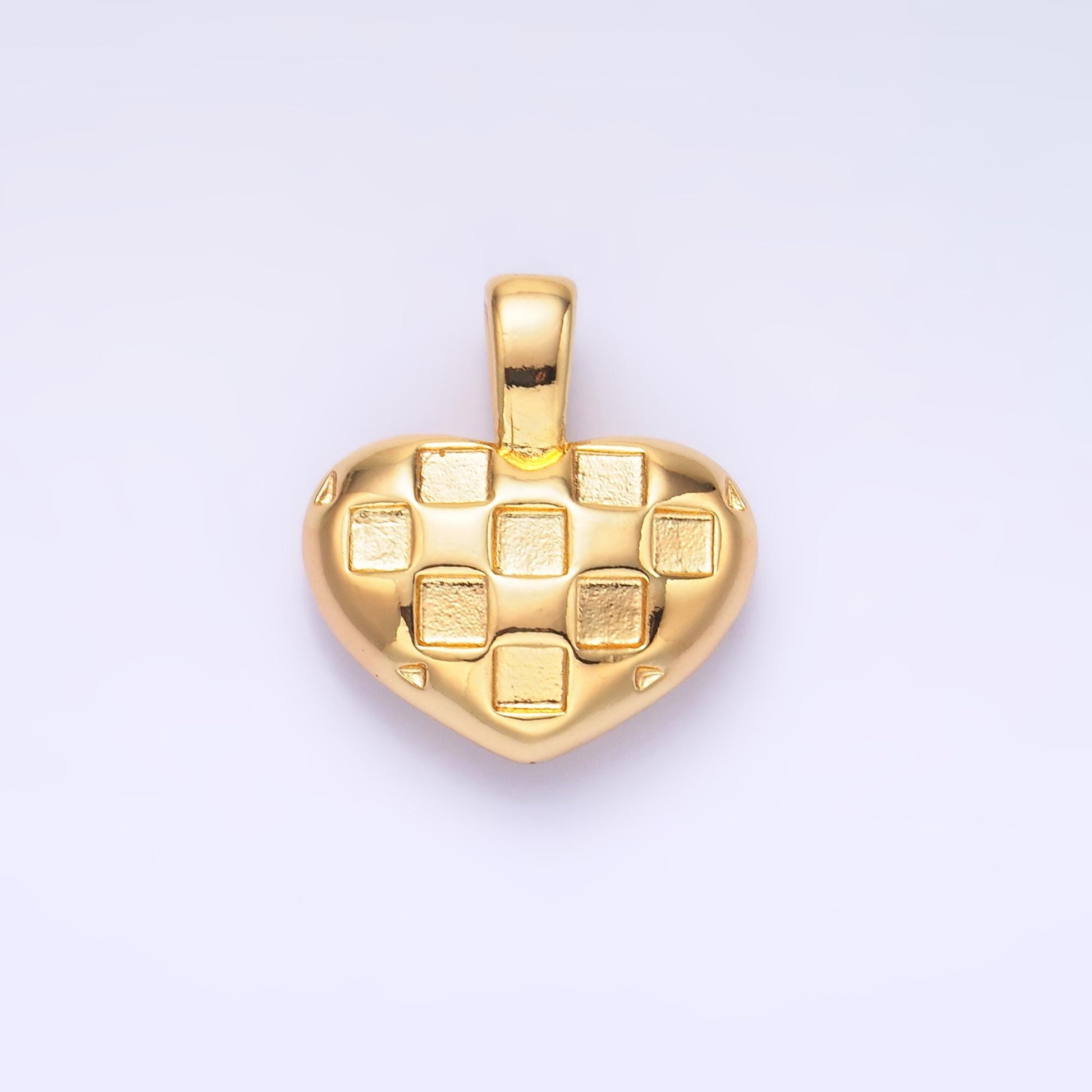 Mini Checkered balloon heart minimalist gold filled charm | AA1085