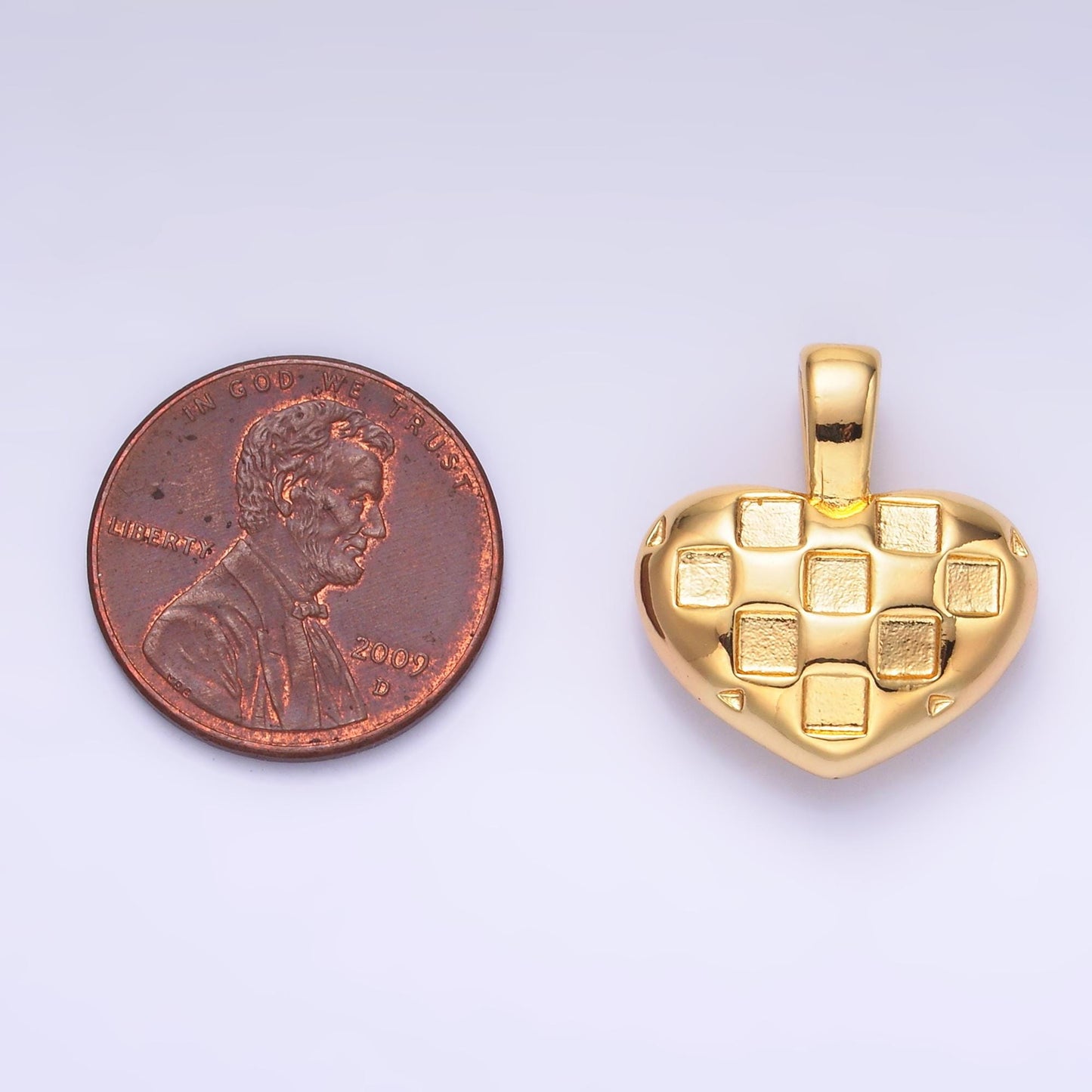Mini Checkered balloon heart minimalist gold filled charm | AA1085