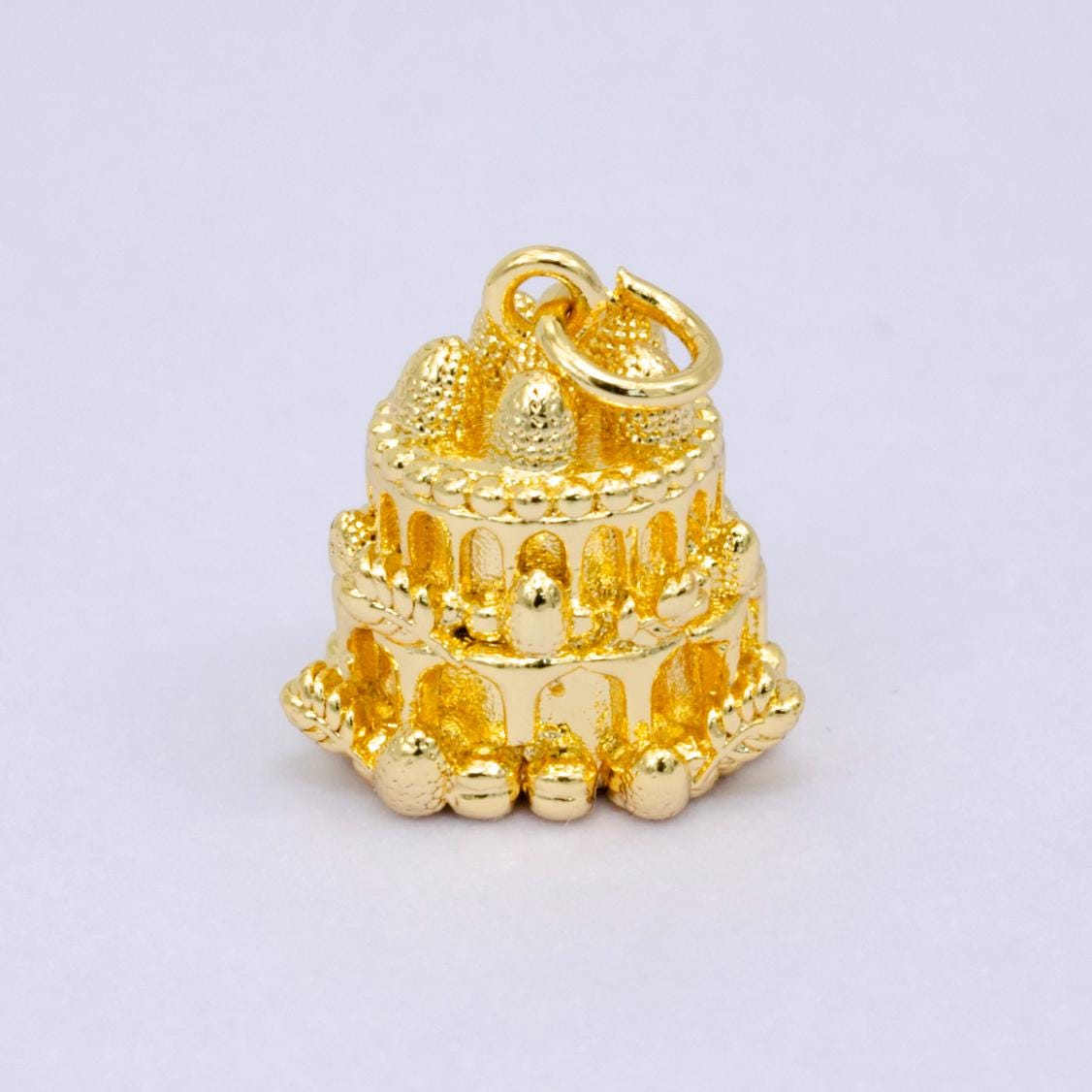 3D Cake 24k gold filled Strawberry Shortcake Charm Silver Birthday Cake charm for Bracelet Necklace Earring Supply | W412