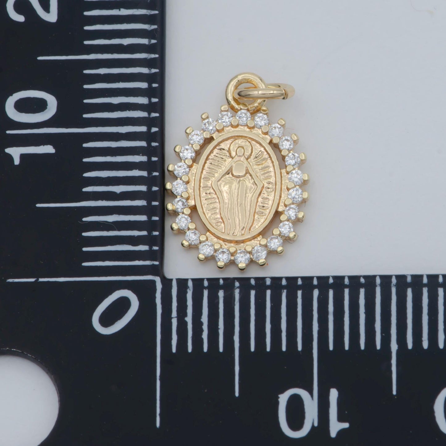 18K Gold Filled Religious Virgin Mary CZ Outline Oval Mini Charm | C005