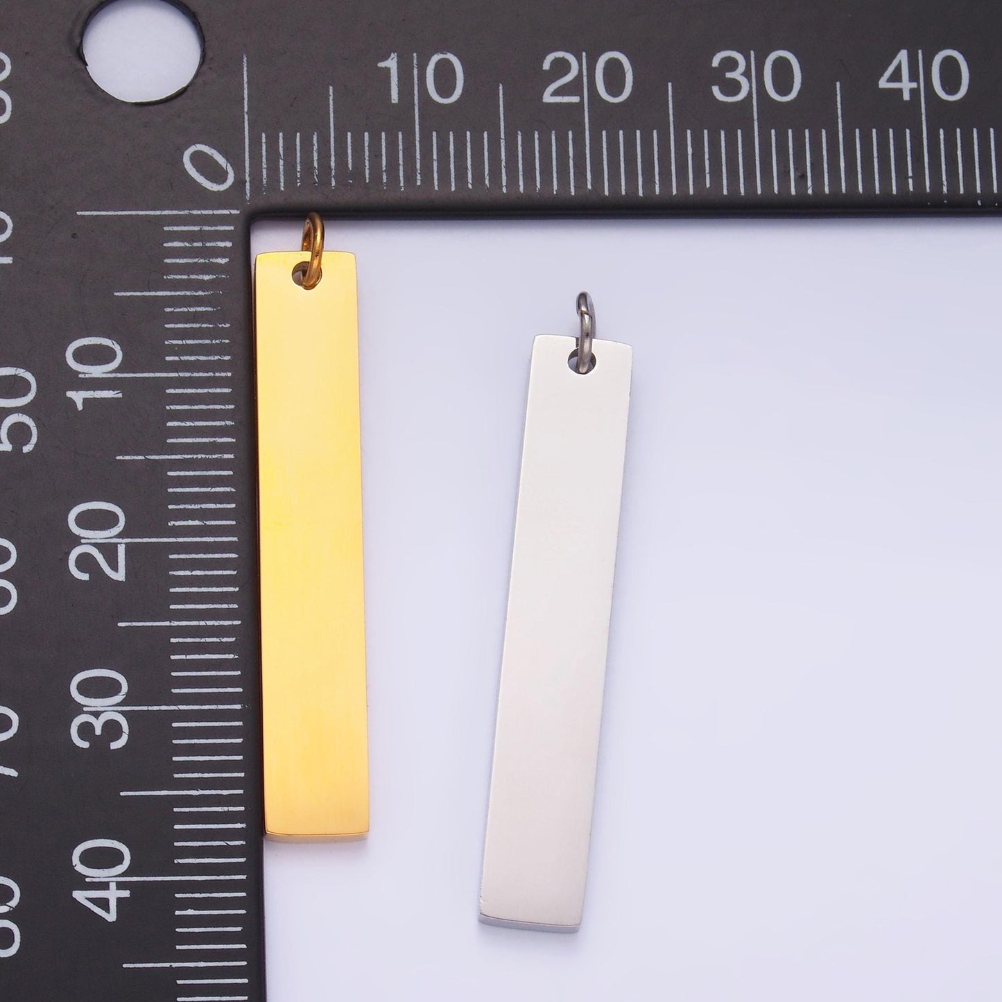Gold engraved stainless steel Long Bar tag pendant for personalize front, back or both blank tag jewelry making supply P714