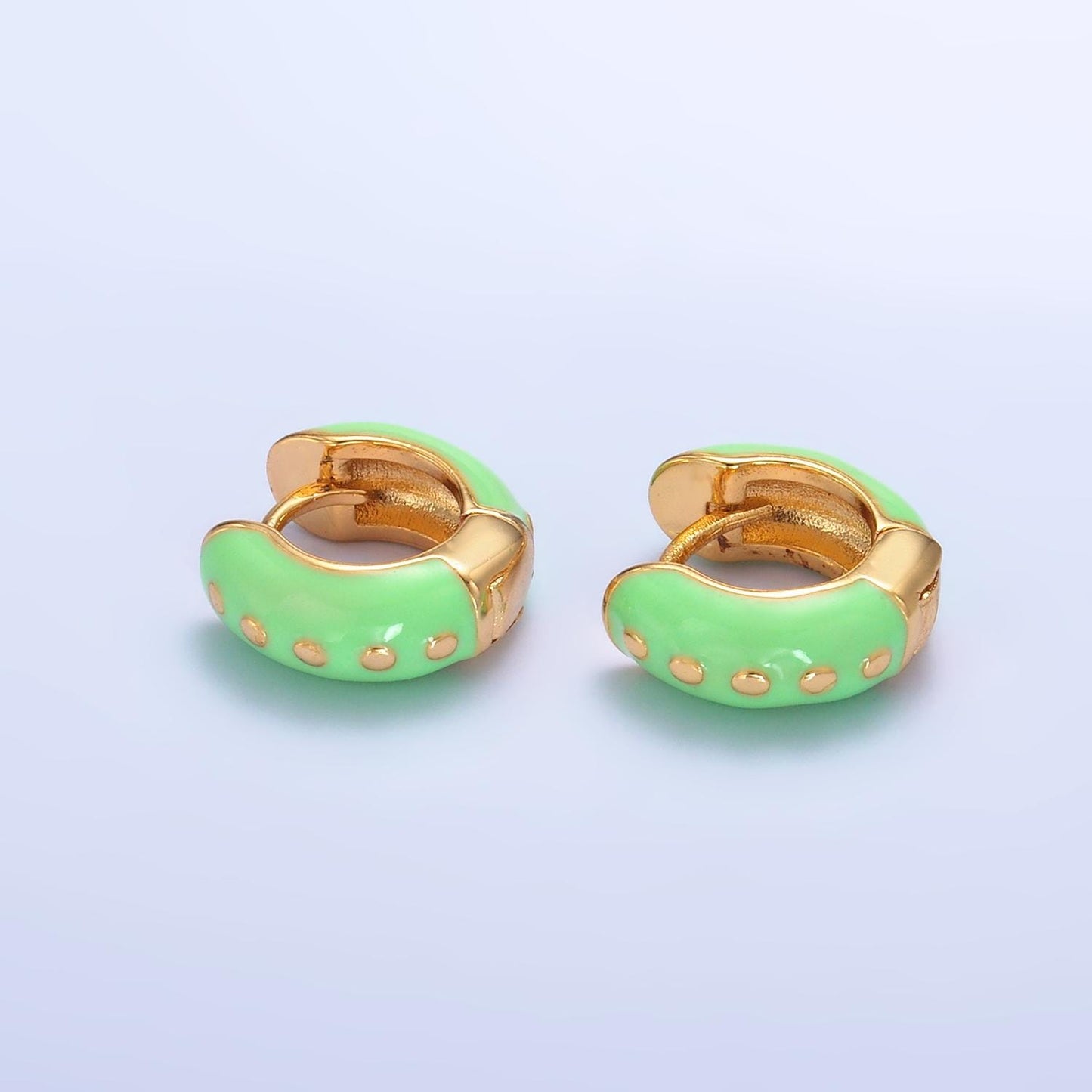 14mm Huggie colorful neon enamel gold hoop earring, pink, green ,black, white Hoop earring multi color small Jewelry T108