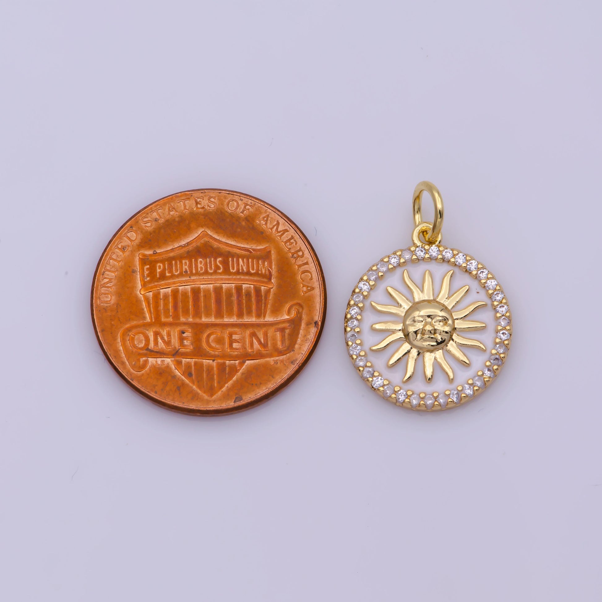 White Pearl SunBurst Pendant Gold Filled Sun Charm Necklace, Sun Ray Coin Pendant for Necklace Bracelet Component N185