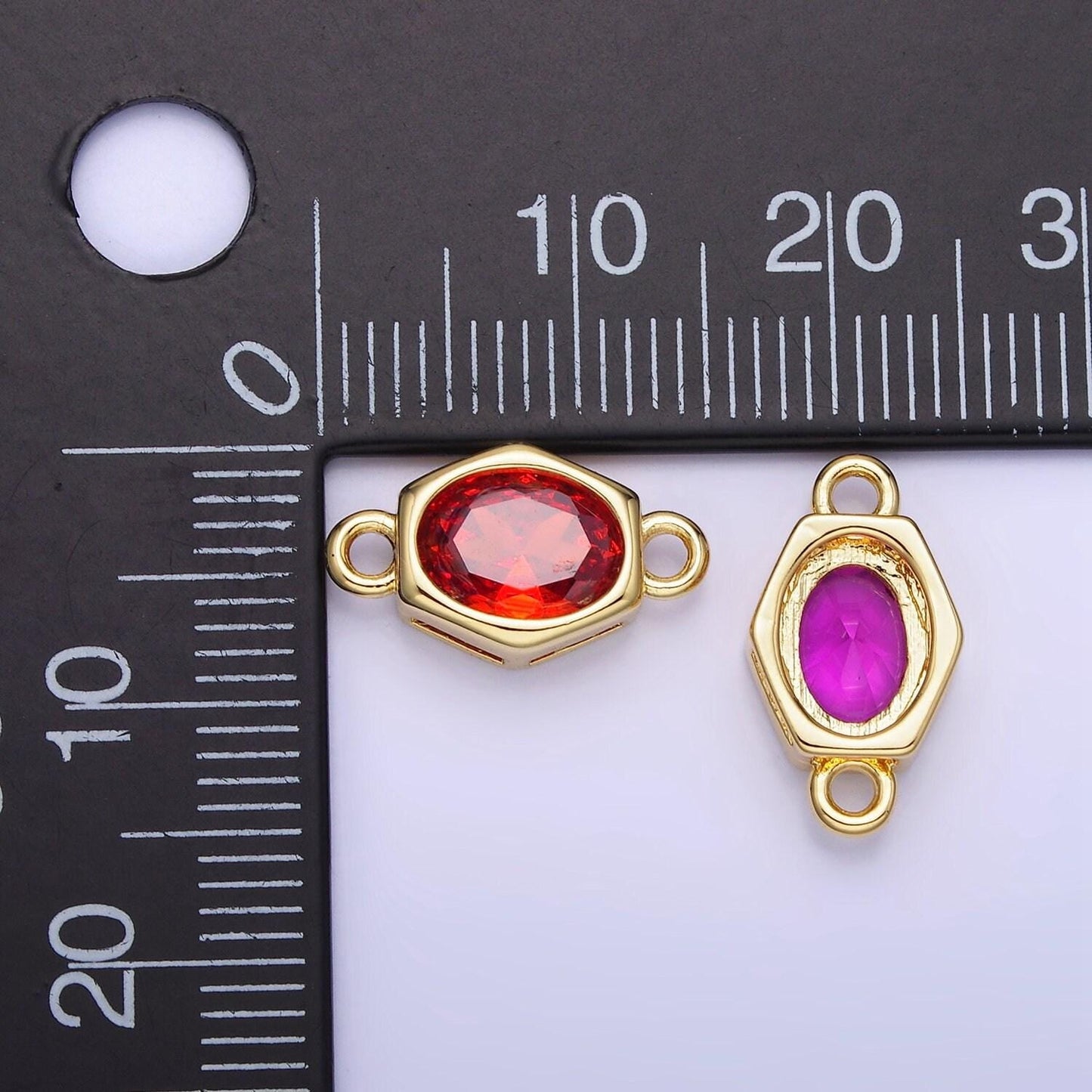 9mm abstract oval gold filled bezel cut charm connectors cubic zirconia bezel charm bracelet necklace supply cz birthstone connectors g414