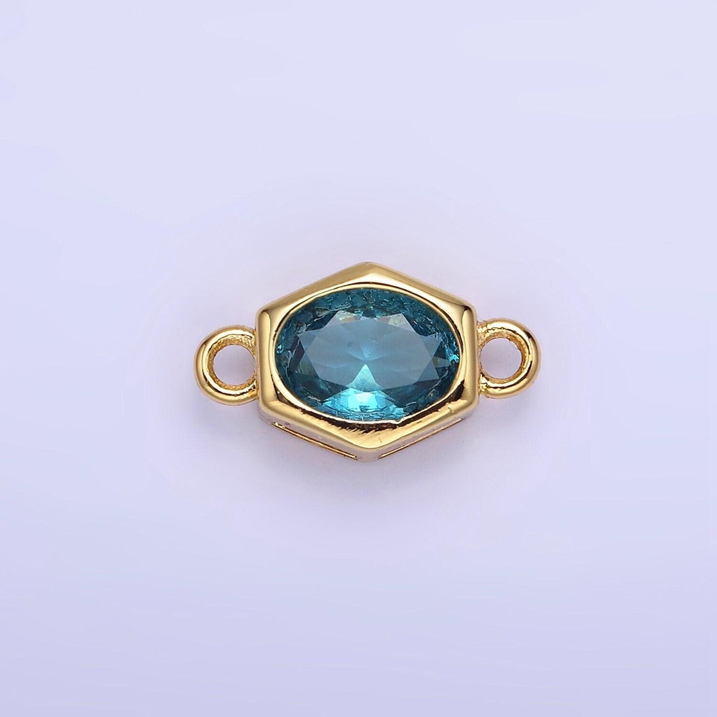 9mm abstract oval gold filled bezel cut charm connectors cubic zirconia bezel charm bracelet necklace supply cz birthstone connectors g414