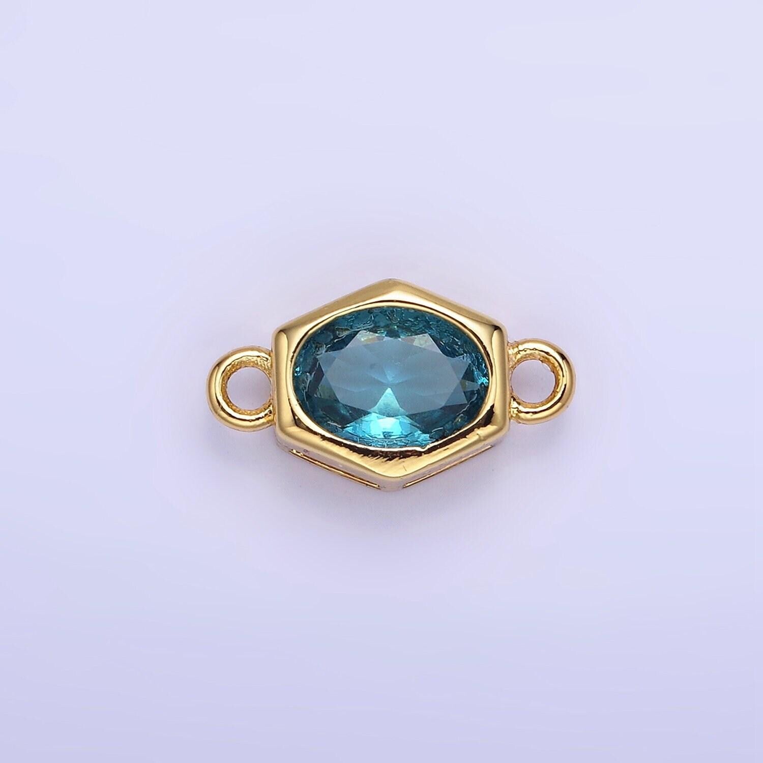 9mm abstract oval gold filled bezel cut charm connectors cubic zirconia bezel charm bracelet necklace supply cz birthstone connectors g414