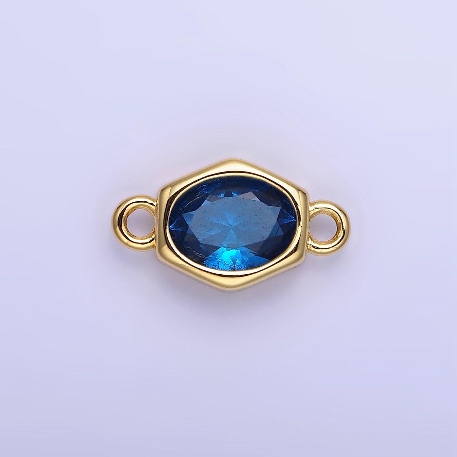 9mm abstract oval gold filled bezel cut charm connectors cubic zirconia bezel charm bracelet necklace supply cz birthstone connectors g414