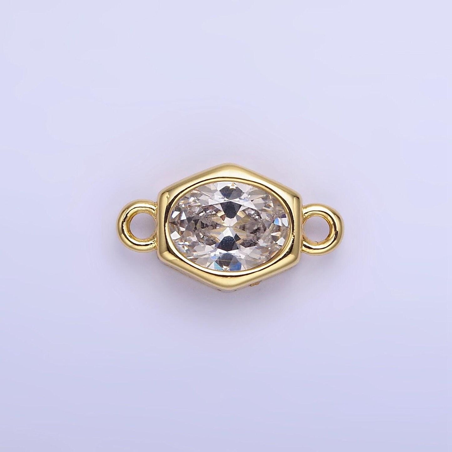 9mm abstract oval gold filled bezel cut charm connectors cubic zirconia bezel charm bracelet necklace supply cz birthstone connectors g414