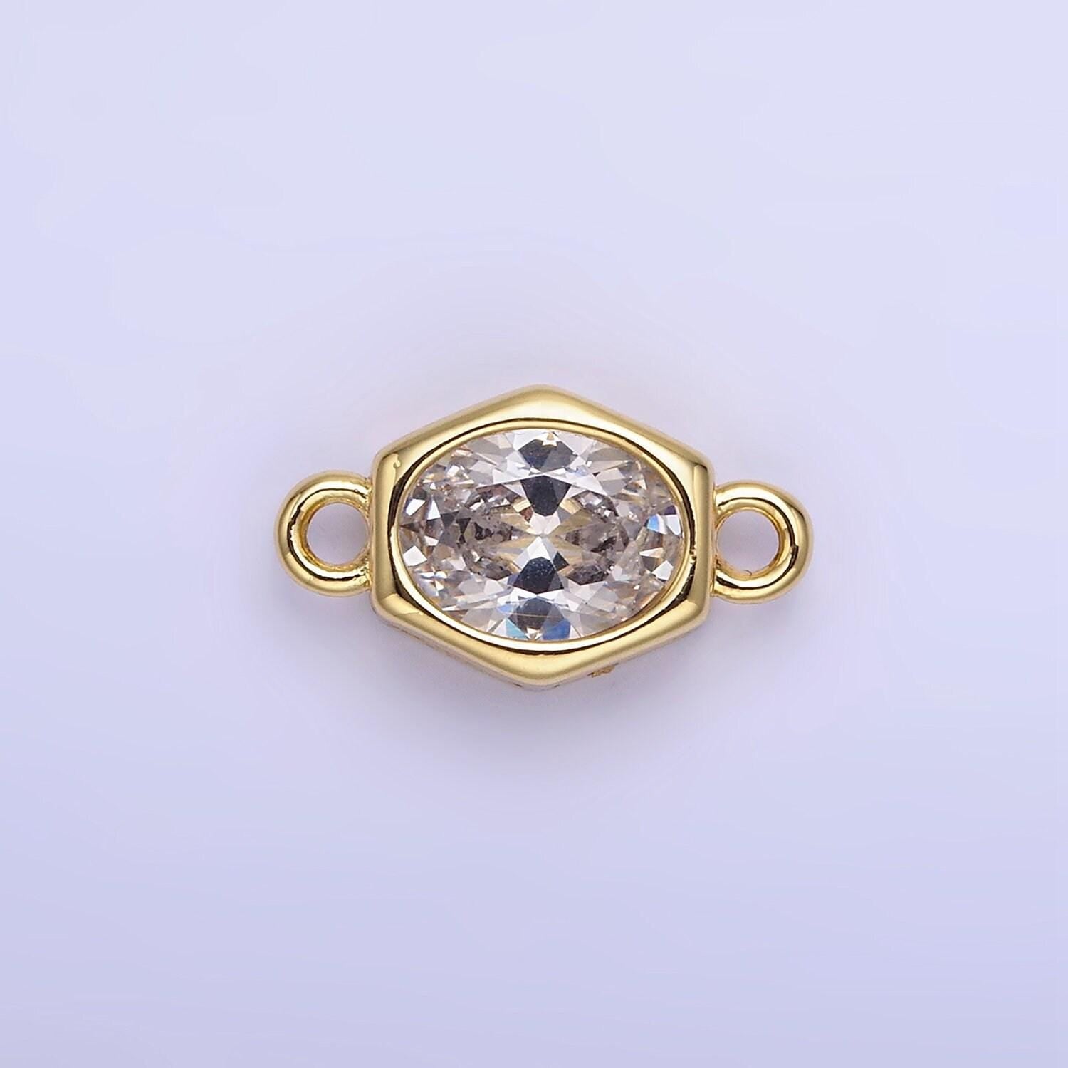 9mm abstract oval gold filled bezel cut charm connectors cubic zirconia bezel charm bracelet necklace supply cz birthstone connectors g414