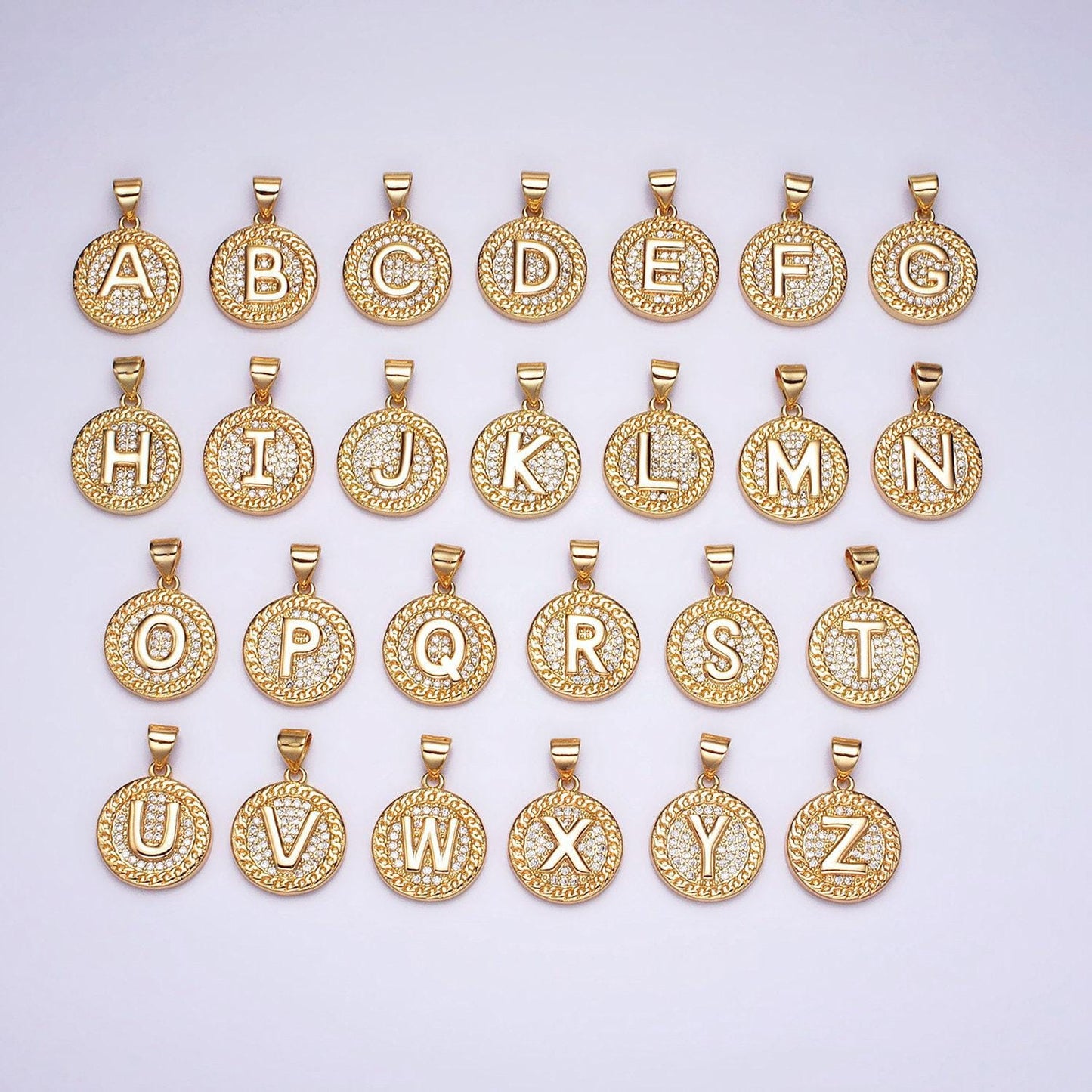 16k gold filled initial coin letter charm a - z alphabet letter medallion charm pendant for personalized necklace jewelry making a442-a454