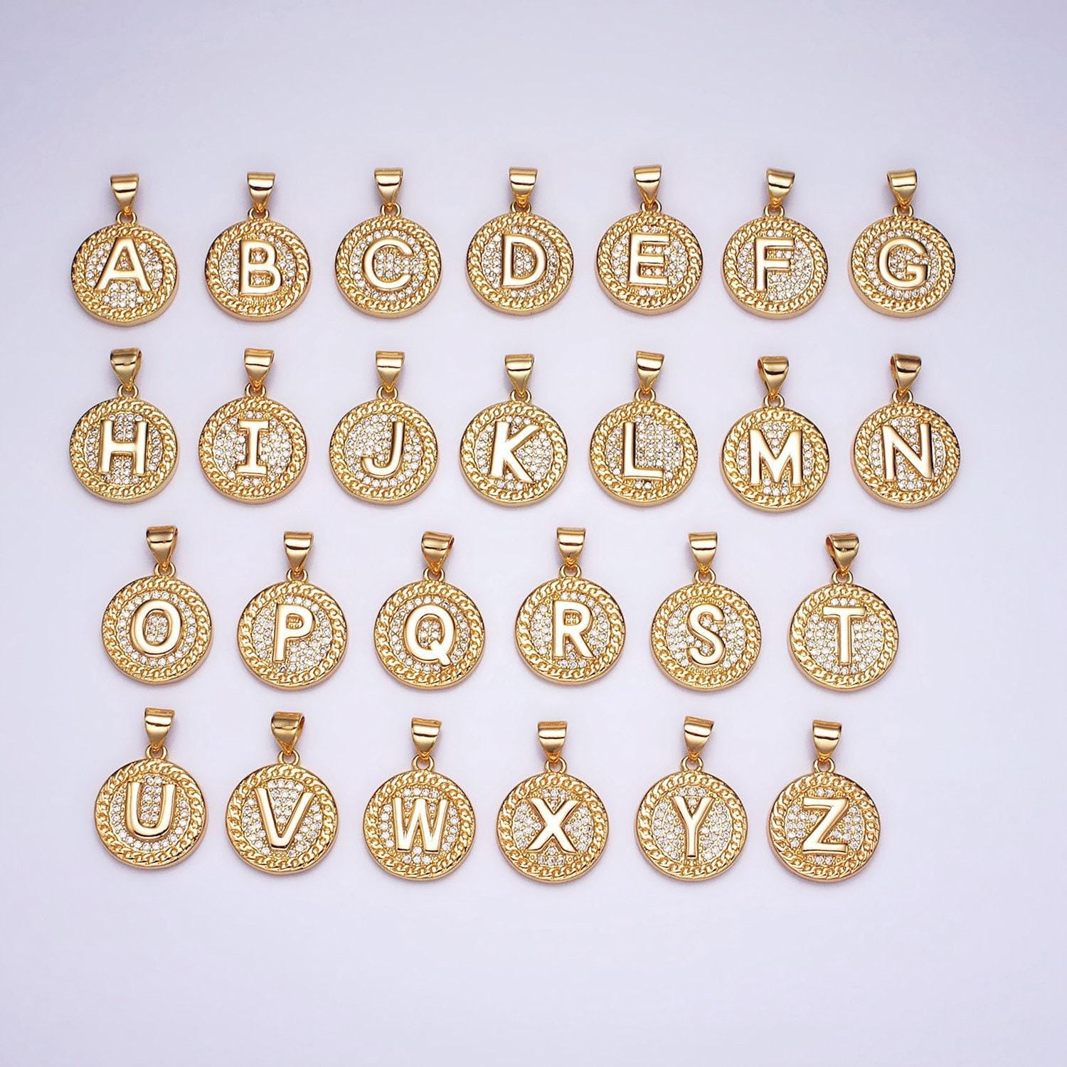 16k gold filled initial coin letter charm a - z alphabet letter medallion charm pendant for personalized necklace jewelry making a442-a454