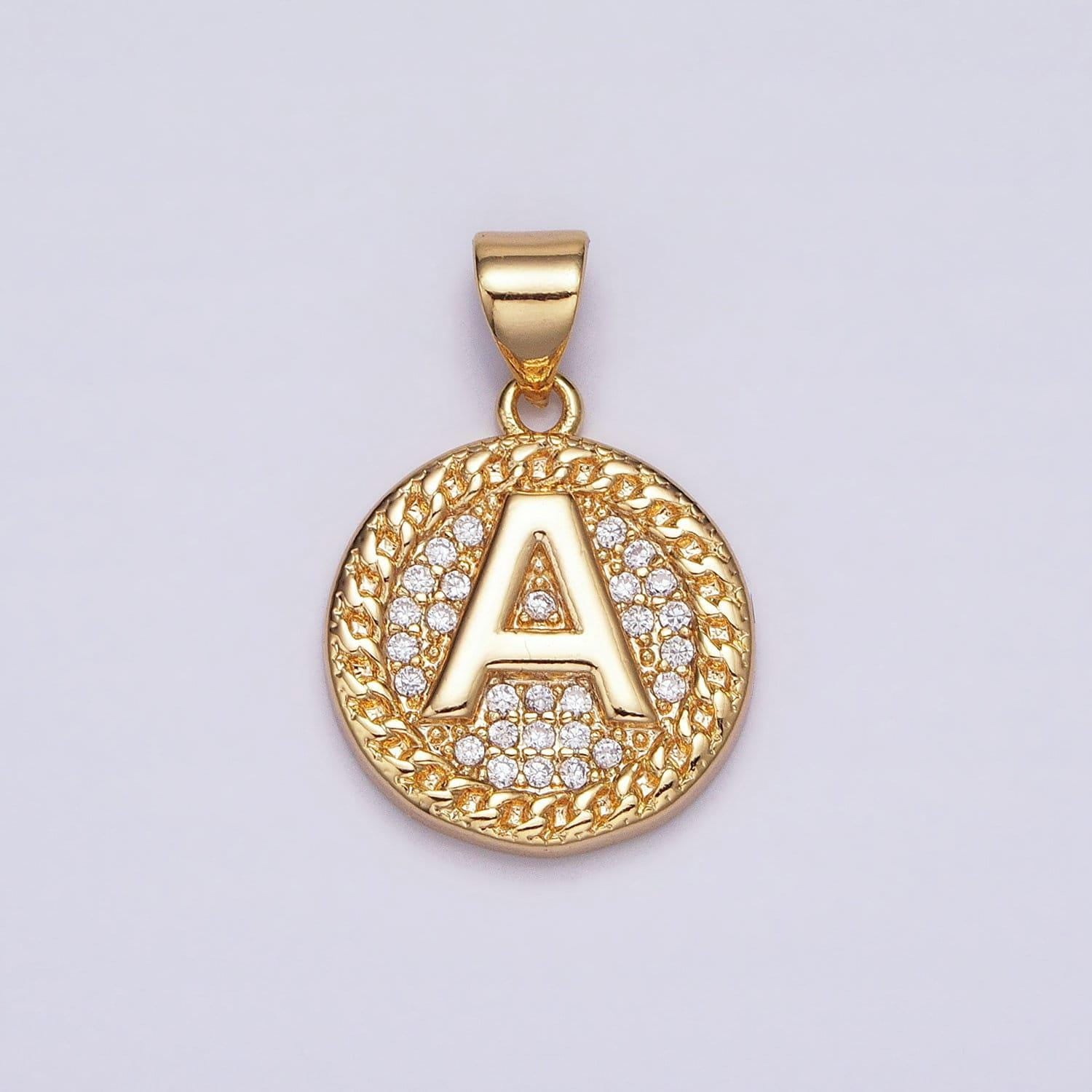 16k gold filled initial coin letter charm a - z alphabet letter medallion charm pendant for personalized necklace jewelry making a442-a454