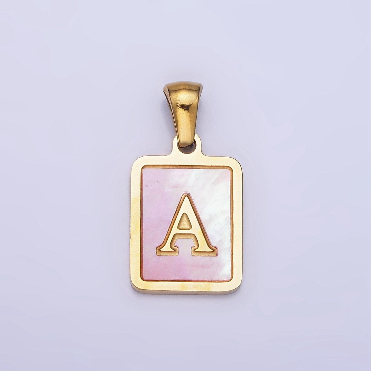Pink pearl shell alphabet 12mm stainless steel initial letter pendant gold pvd plating for personalized jewelry making supply | a1565-a1577