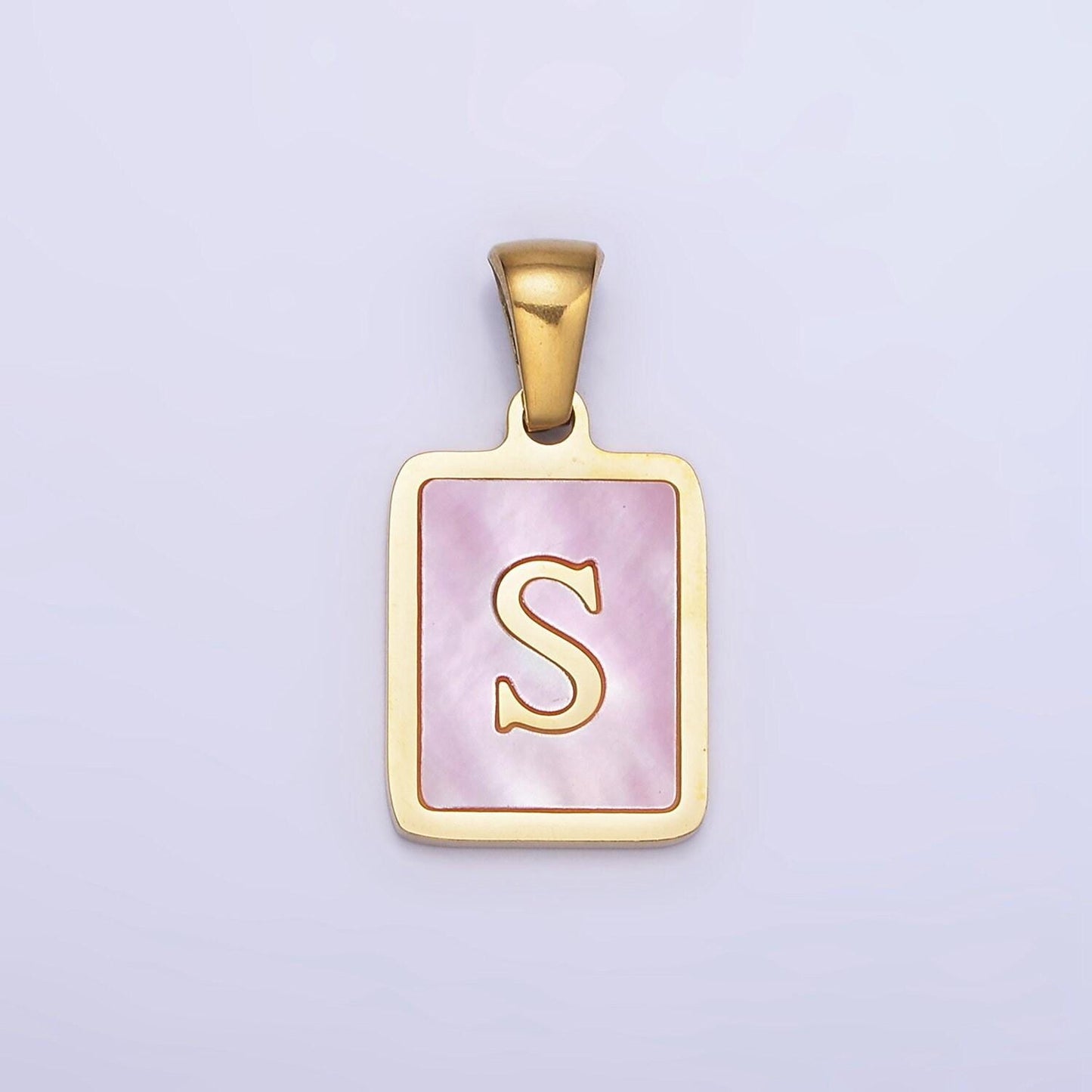 Pink pearl shell alphabet 12mm stainless steel initial letter pendant gold pvd plating for personalized jewelry making supply | a1565-a1577