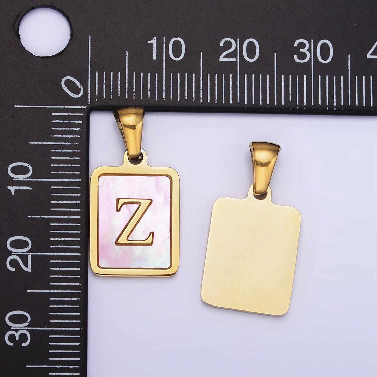 Pink pearl shell alphabet 12mm stainless steel initial letter pendant gold pvd plating for personalized jewelry making supply | a1565-a1577