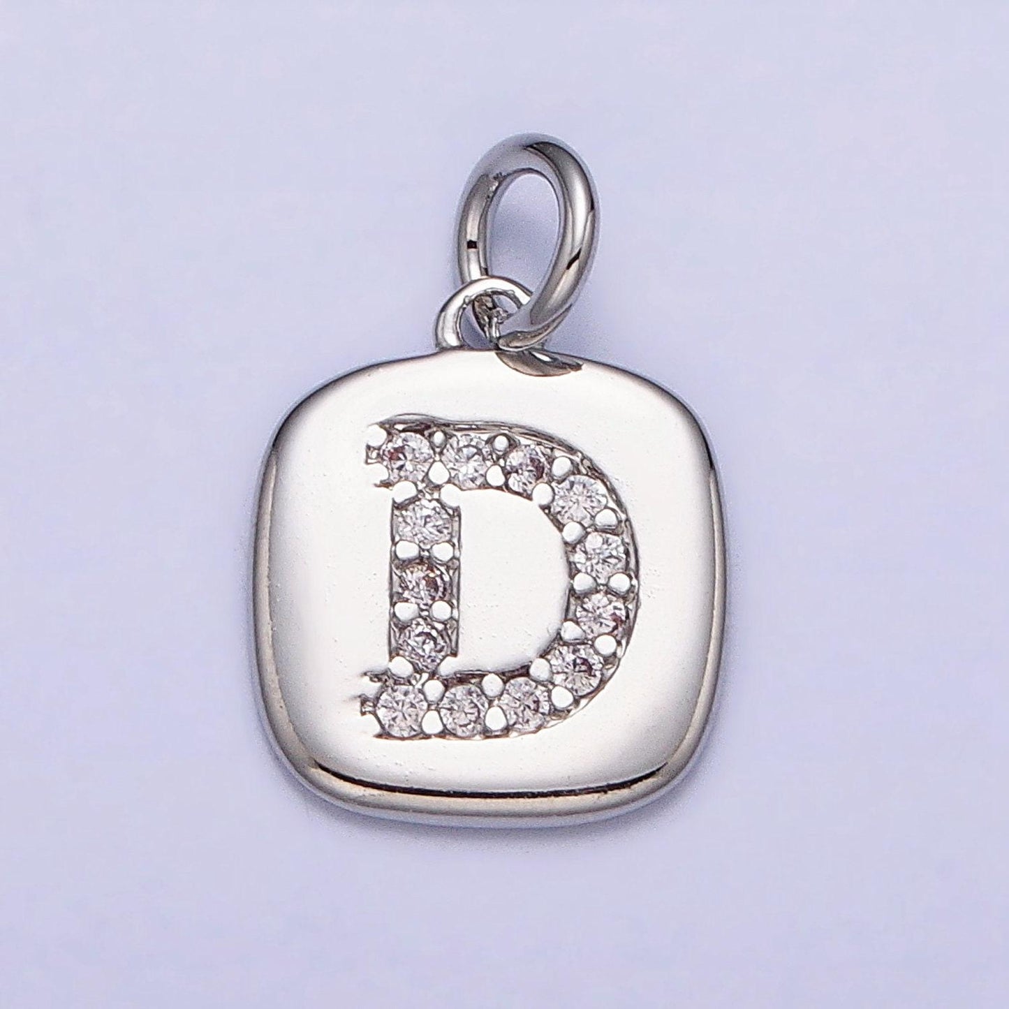 Silver tag square cz clear micro paved initial alphabet dainty personalized name tag charm necklace bracelet component | a266-a278
