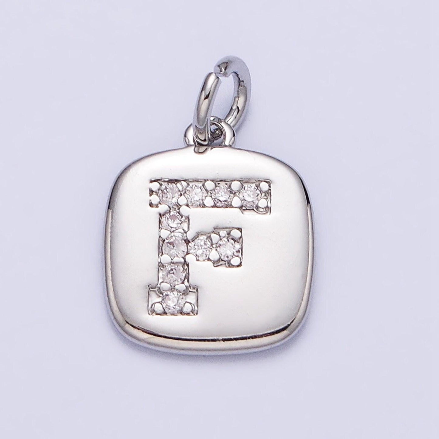 Silver tag square cz clear micro paved initial alphabet dainty personalized name tag charm necklace bracelet component | a266-a278