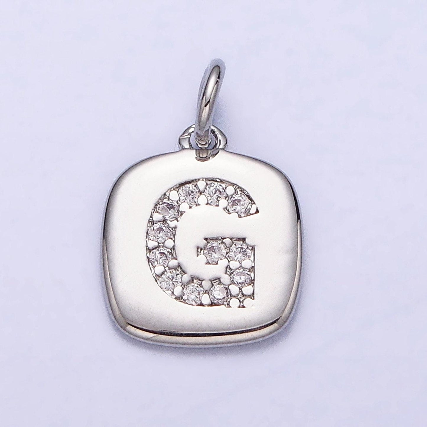 Silver tag square cz clear micro paved initial alphabet dainty personalized name tag charm necklace bracelet component | a266-a278