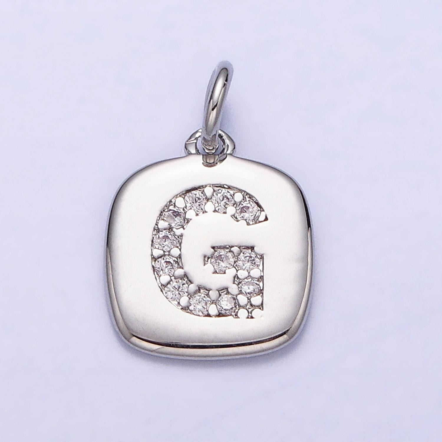 Silver tag square cz clear micro paved initial alphabet dainty personalized name tag charm necklace bracelet component | a266-a278