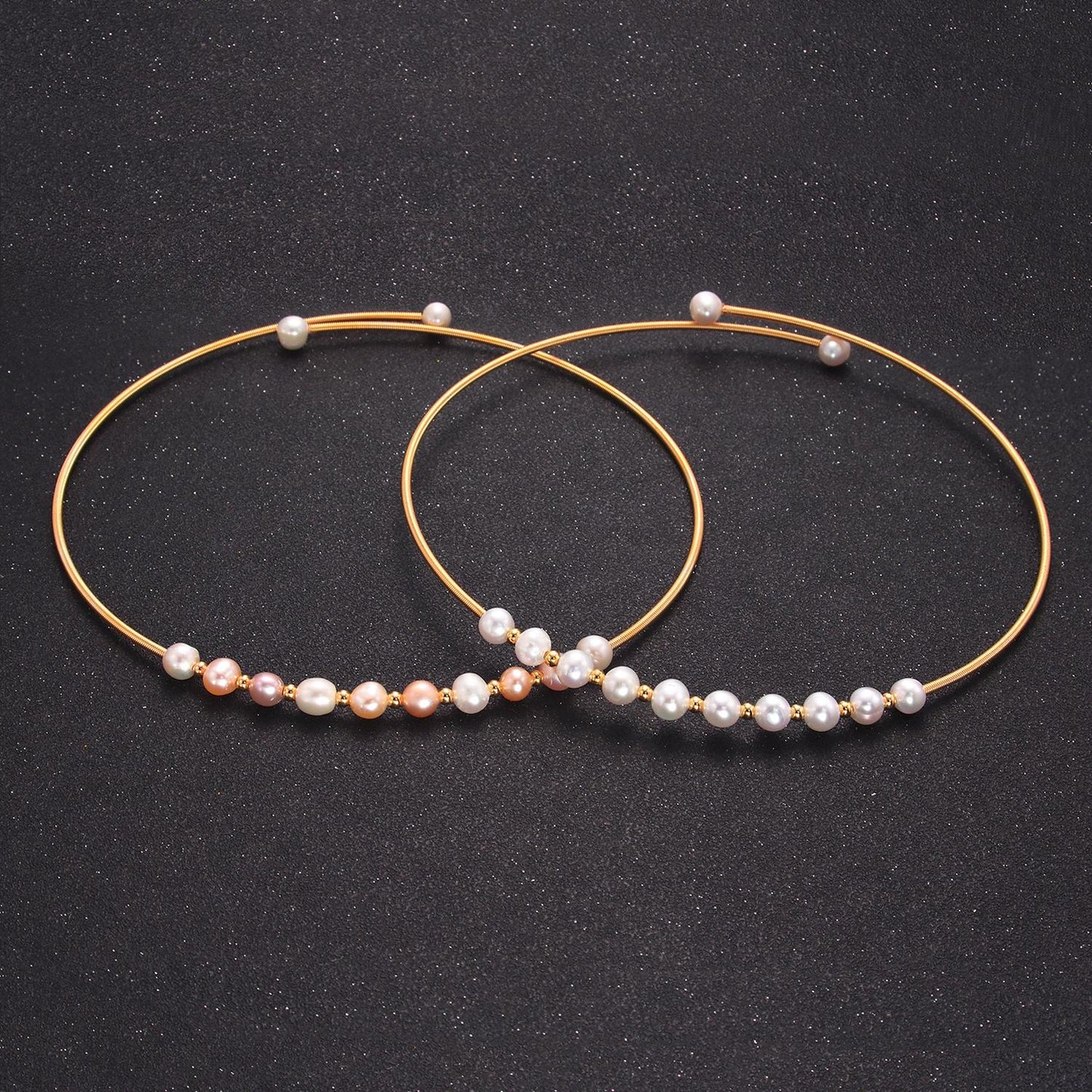 Dainty gold collar Pearl necklace silver choker necklace minimalist jewelry wire choker necklace adjustable wa-2730