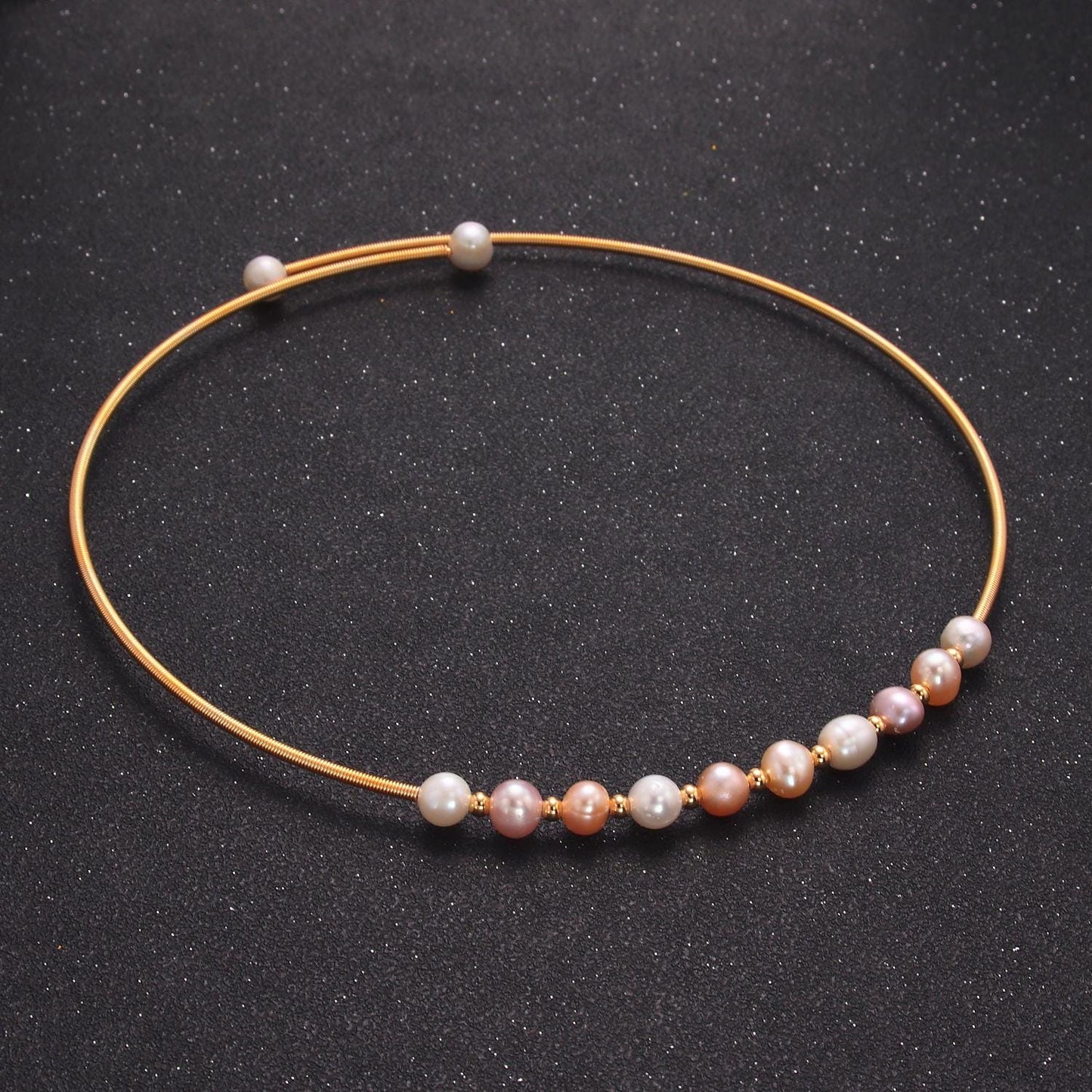 Dainty gold collar Pearl necklace silver choker necklace minimalist jewelry wire choker necklace adjustable wa-2730