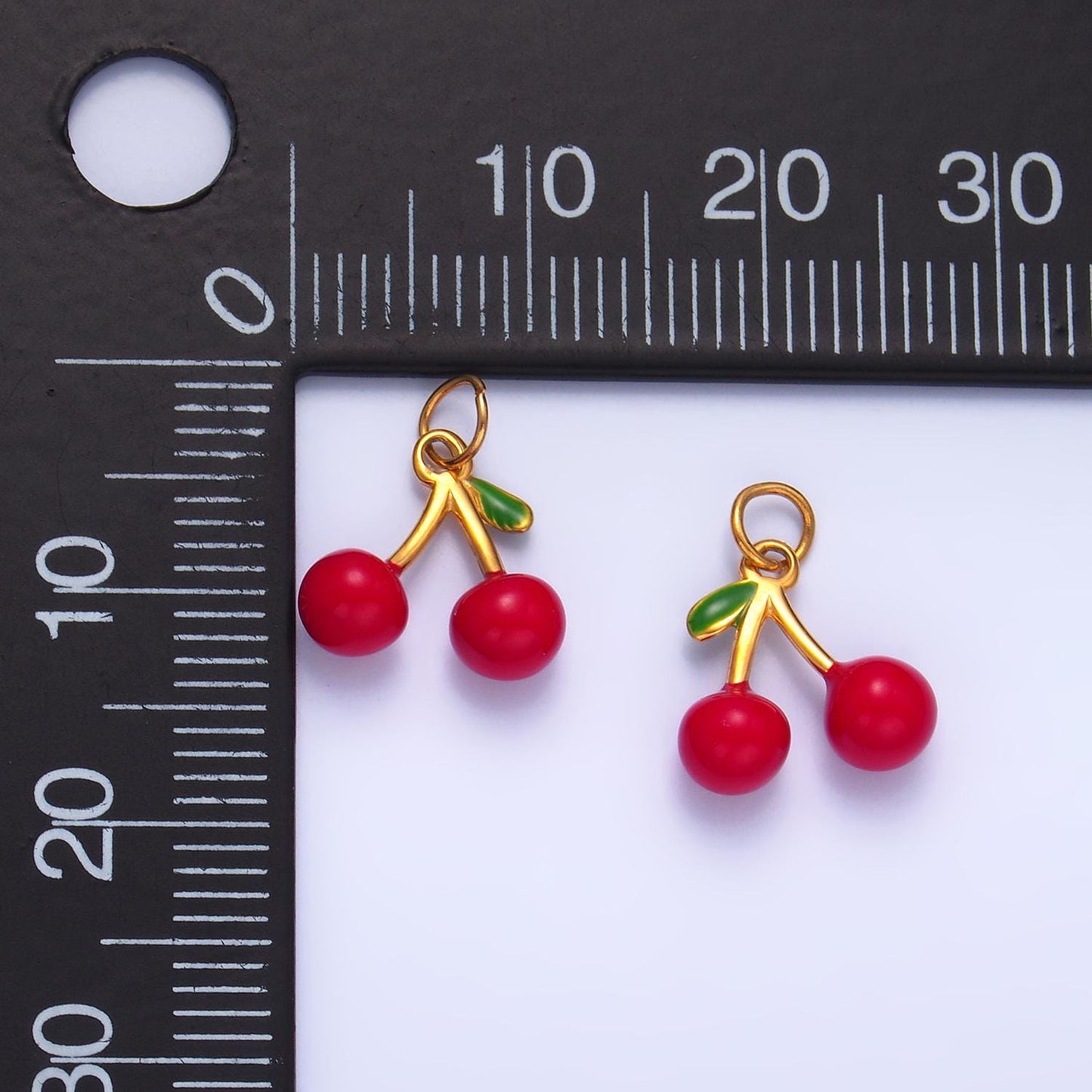 Gold Stainless steel red cherry charm fruit foodie charm | p-637