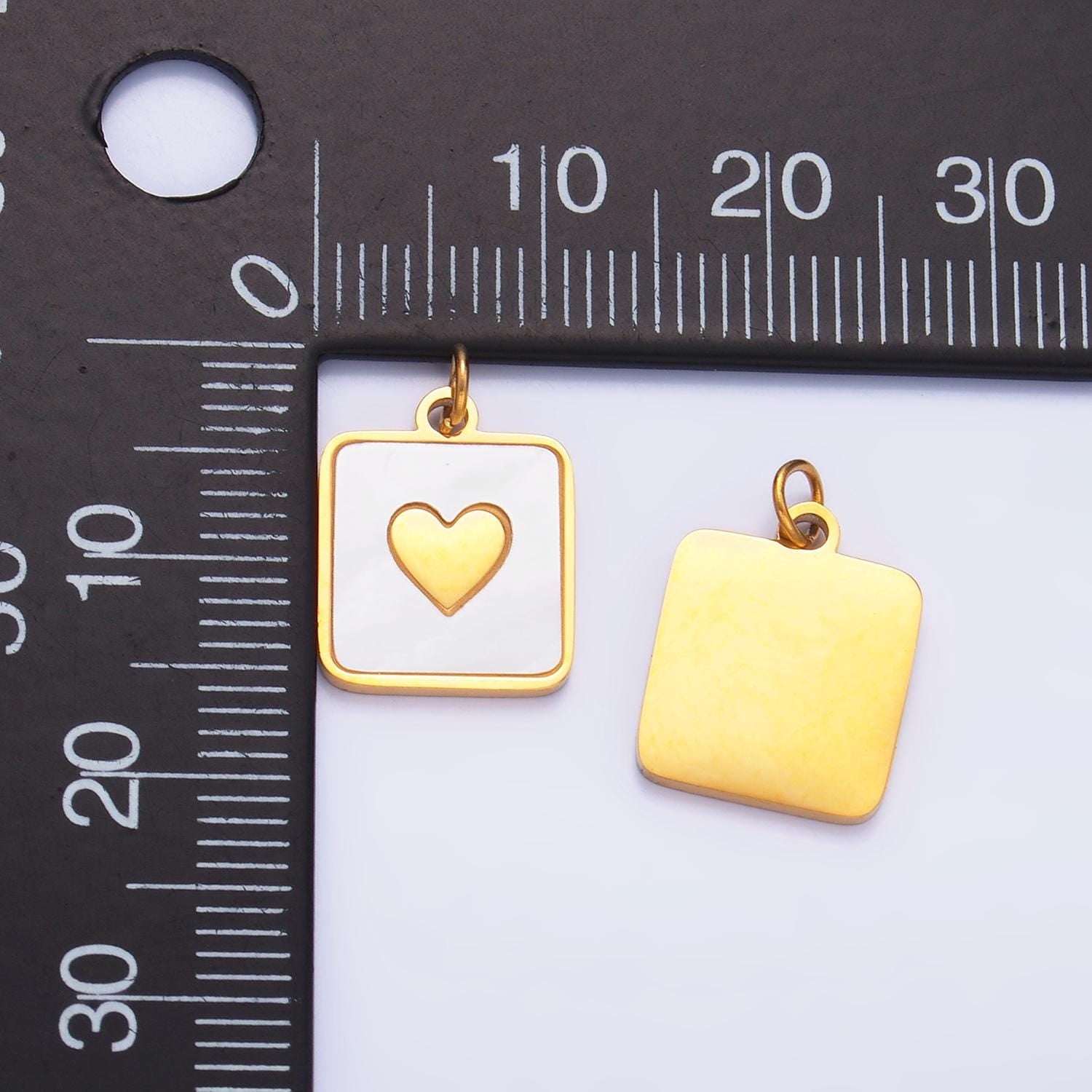 Gold Stainless Steel Tag Charm Shell Pearl Heart Square Charm | P643