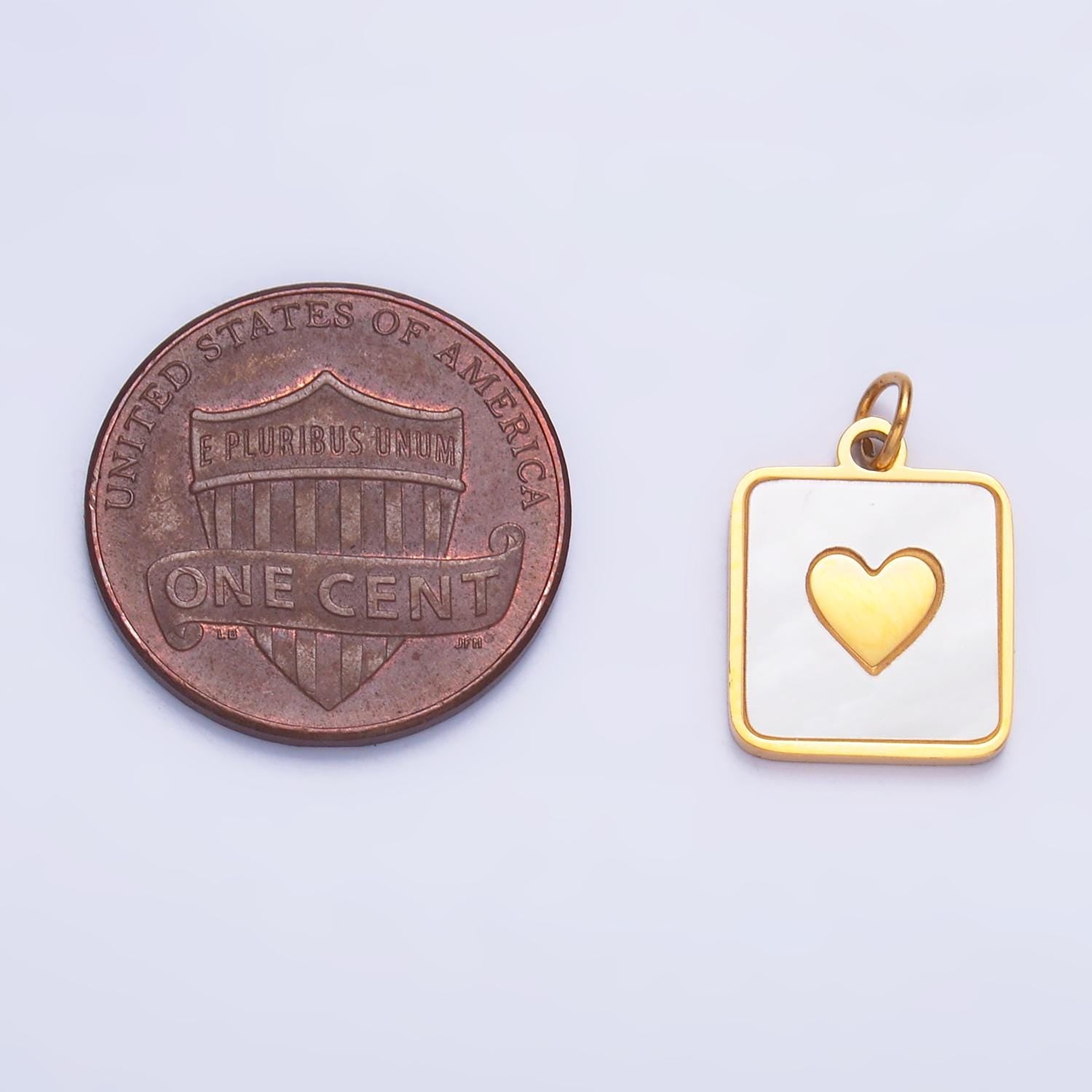 Gold Stainless Steel Tag Charm Shell Pearl Heart Square Charm | P643