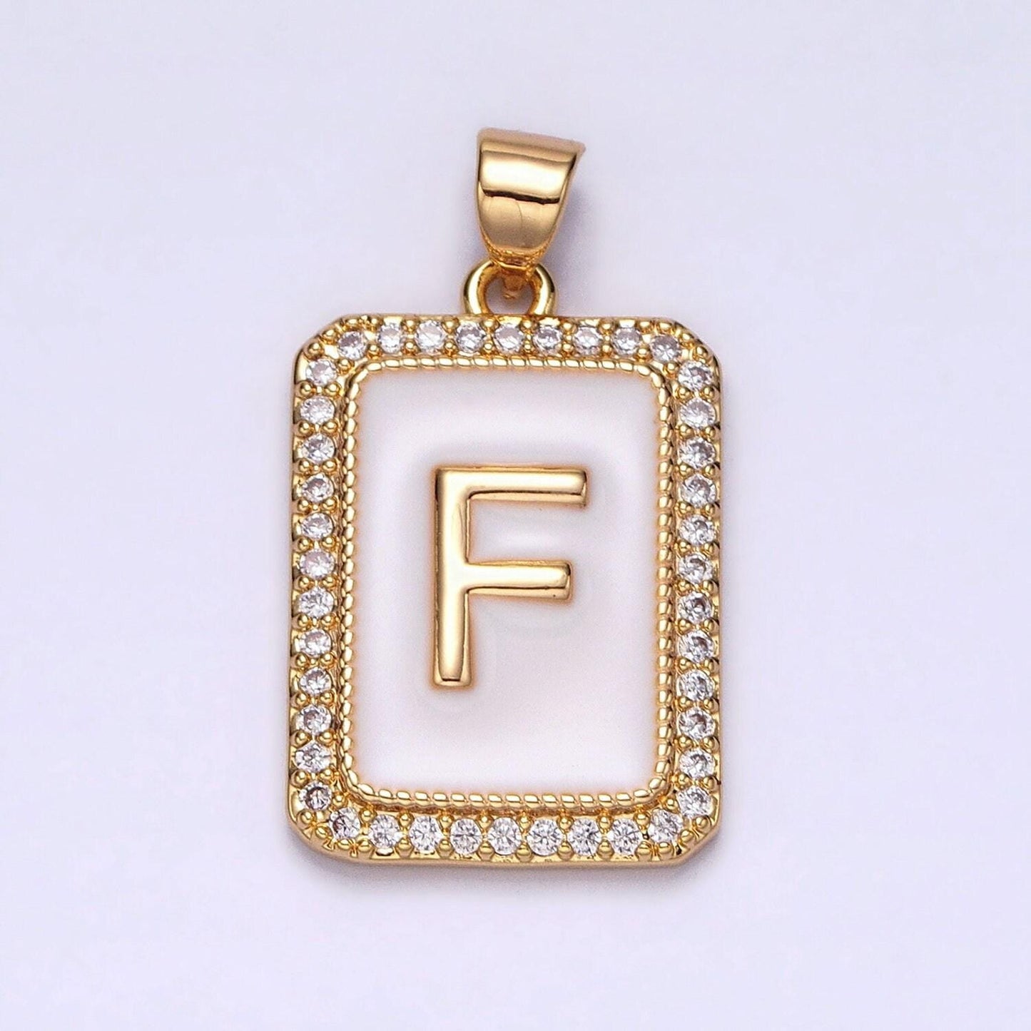 16k gold filled initial tag letter charm alphabet letter enamel micro pave tile charm pendant for necklace jewelry making a482-a494