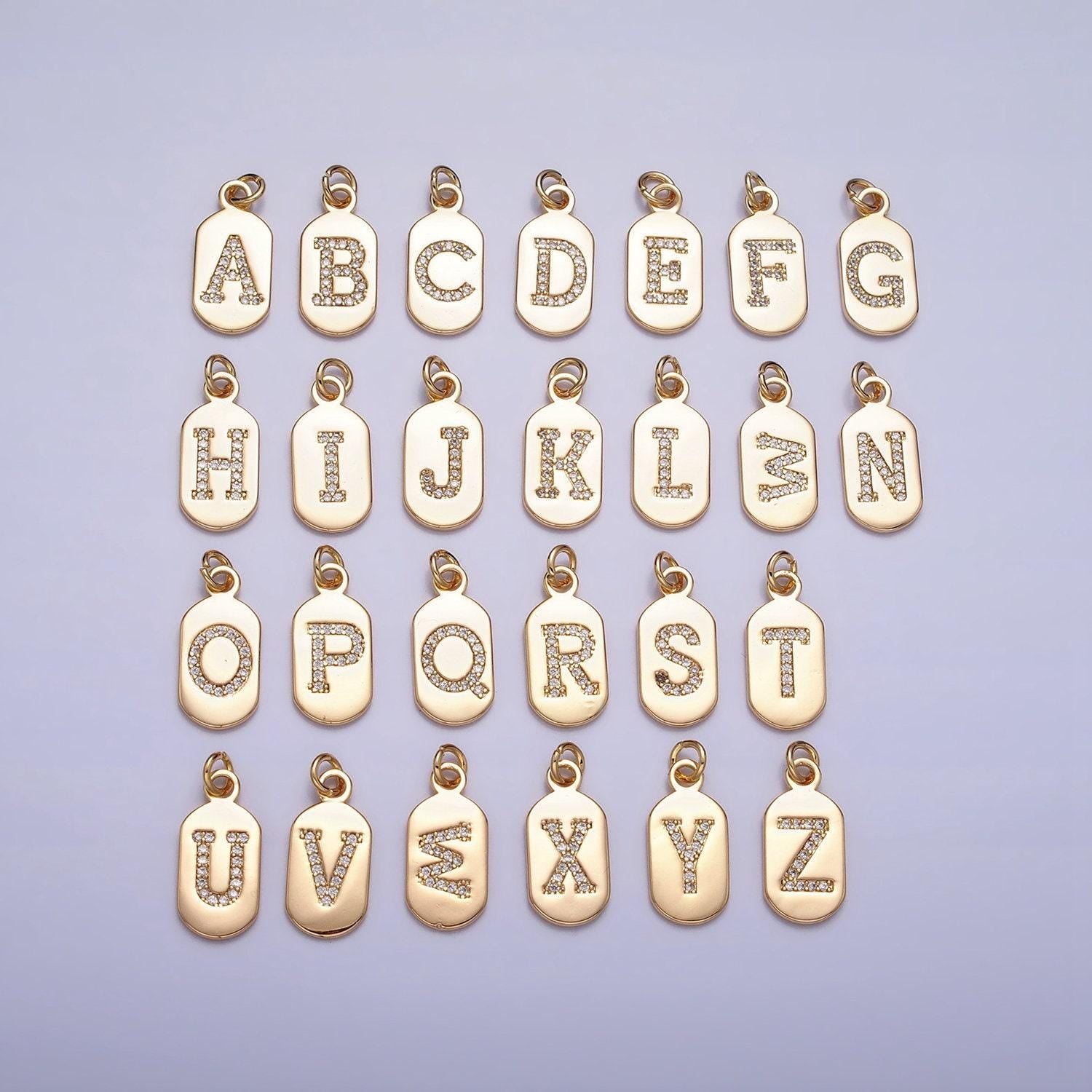 Initial tag charm small dog tag charm necklace bracelet dainty name tag rectangle tag pendant alphabet personalized gift for her a070-082