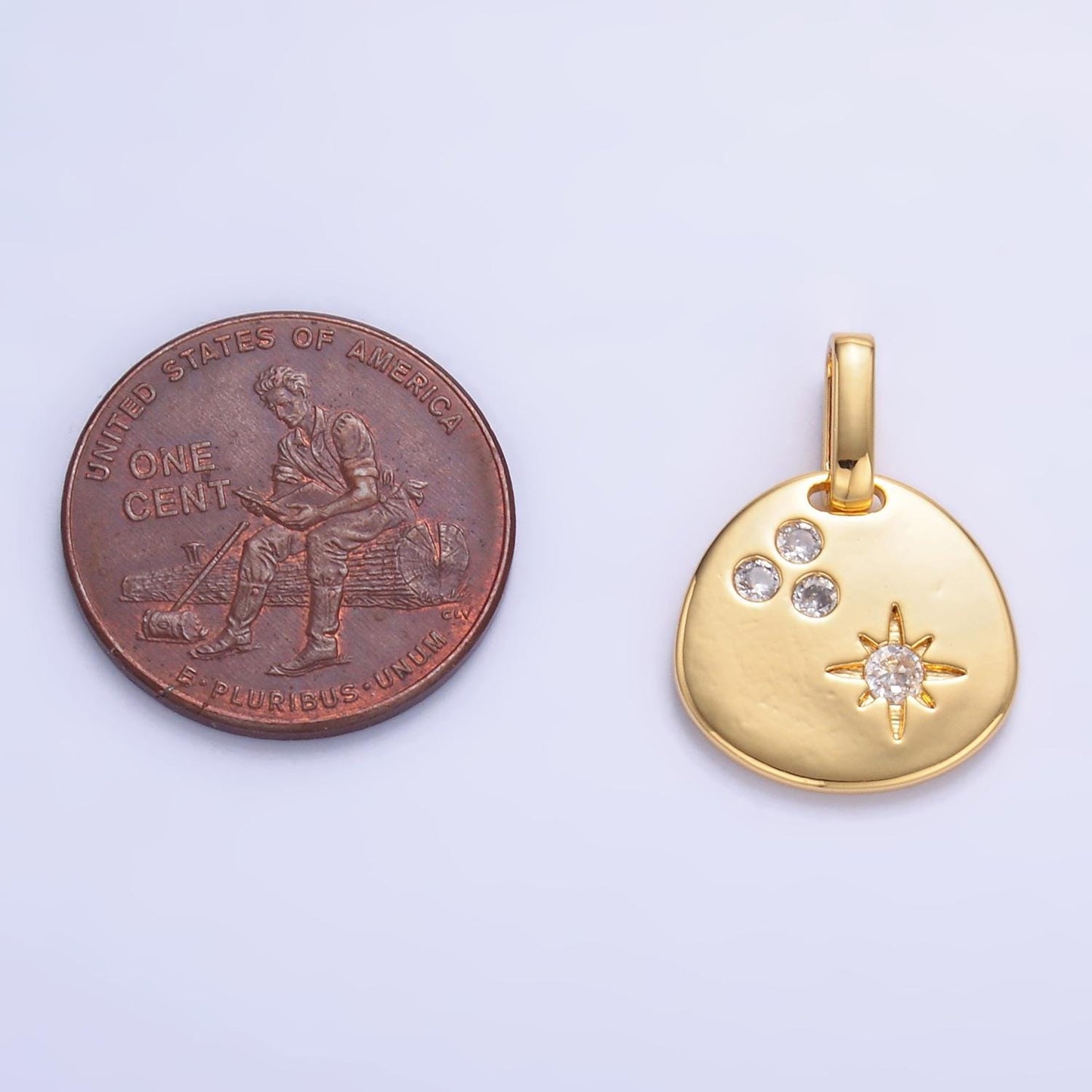 Dainty Gold Filled Coin Charm with Cubic Star CZ Pendant Celestial Jewelry AA1084
