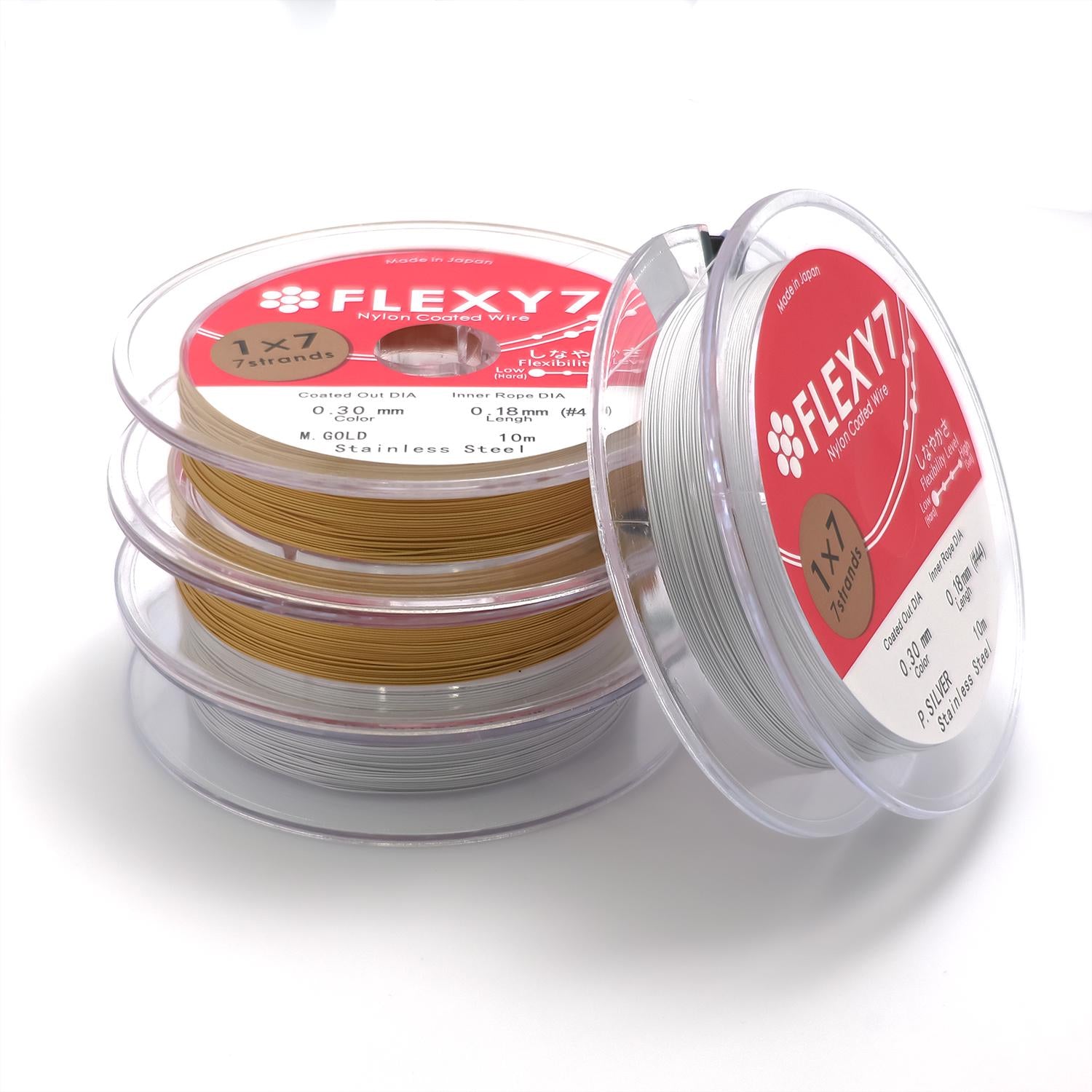 10 meter High Quality 0.25, 0.3, 0.35, 0.4, 0.45mm Gold Silver Nylon Coated Stainless Steel Wire made in Japan for String Beads Pearl SP-014