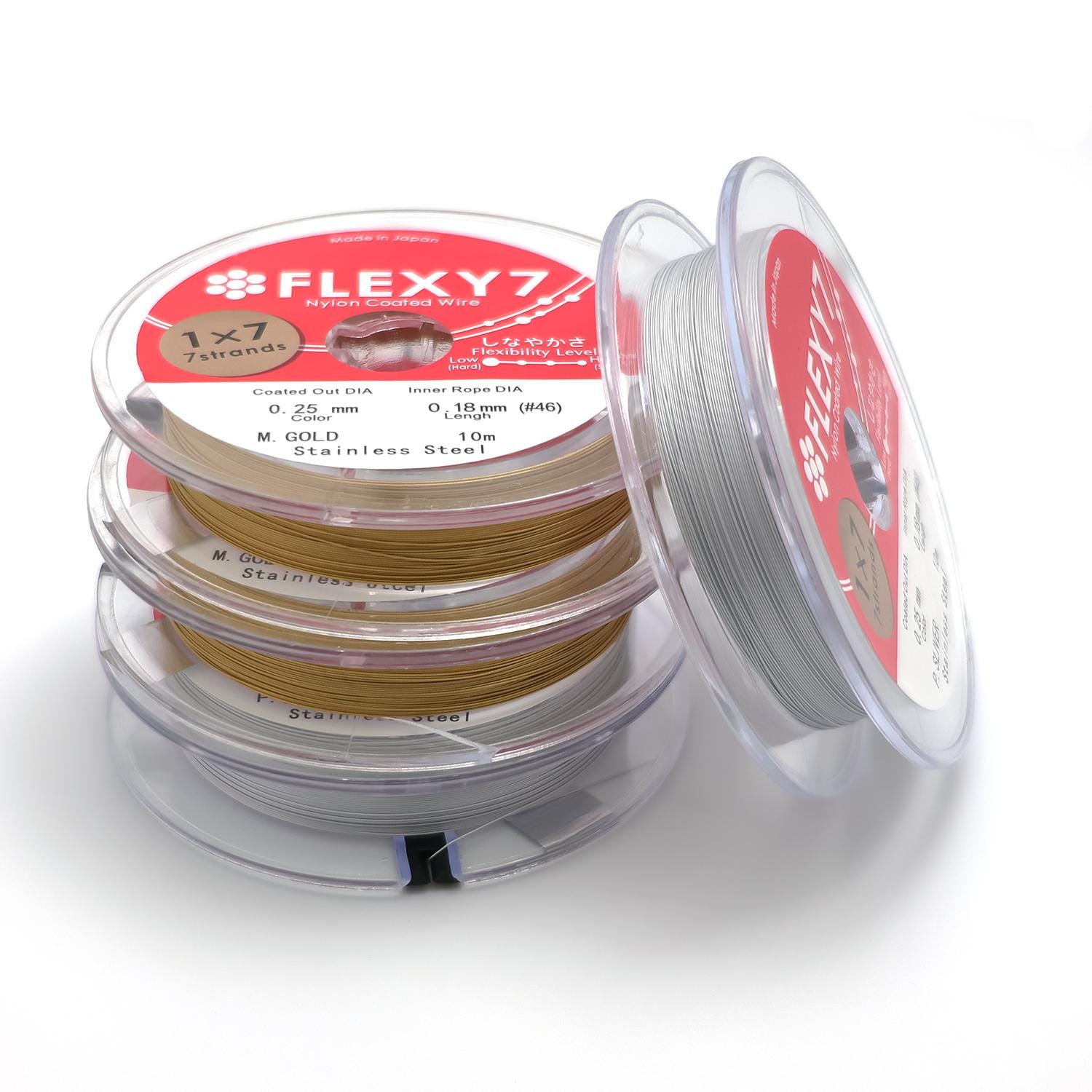 10 meter High Quality 0.25, 0.3, 0.35, 0.4, 0.45mm Gold Silver Nylon Coated Stainless Steel Wire made in Japan for String Beads Pearl SP-014