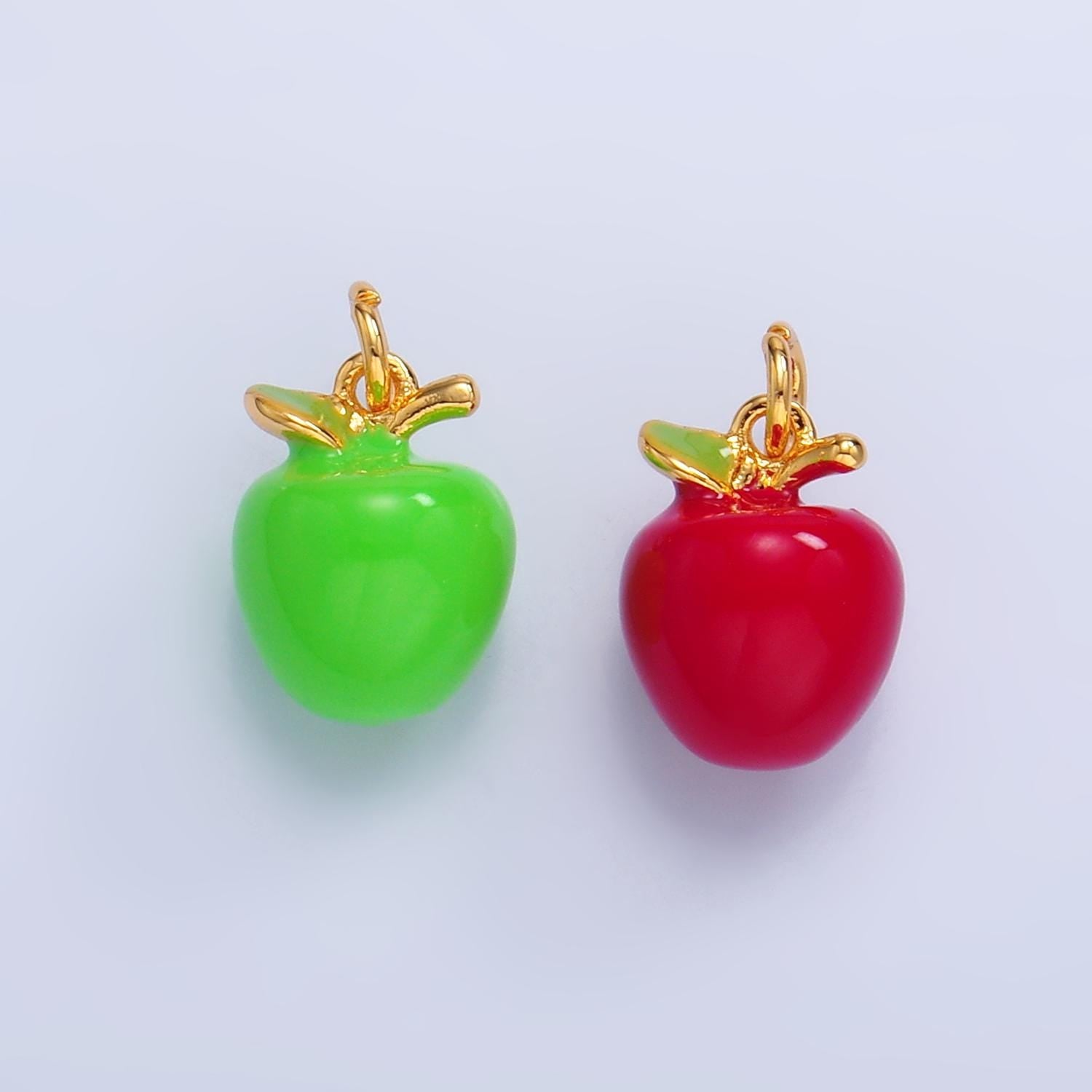 24k gold filled red washington apple Charm Green Apple Fuji Pendant Food fruit charm | W344