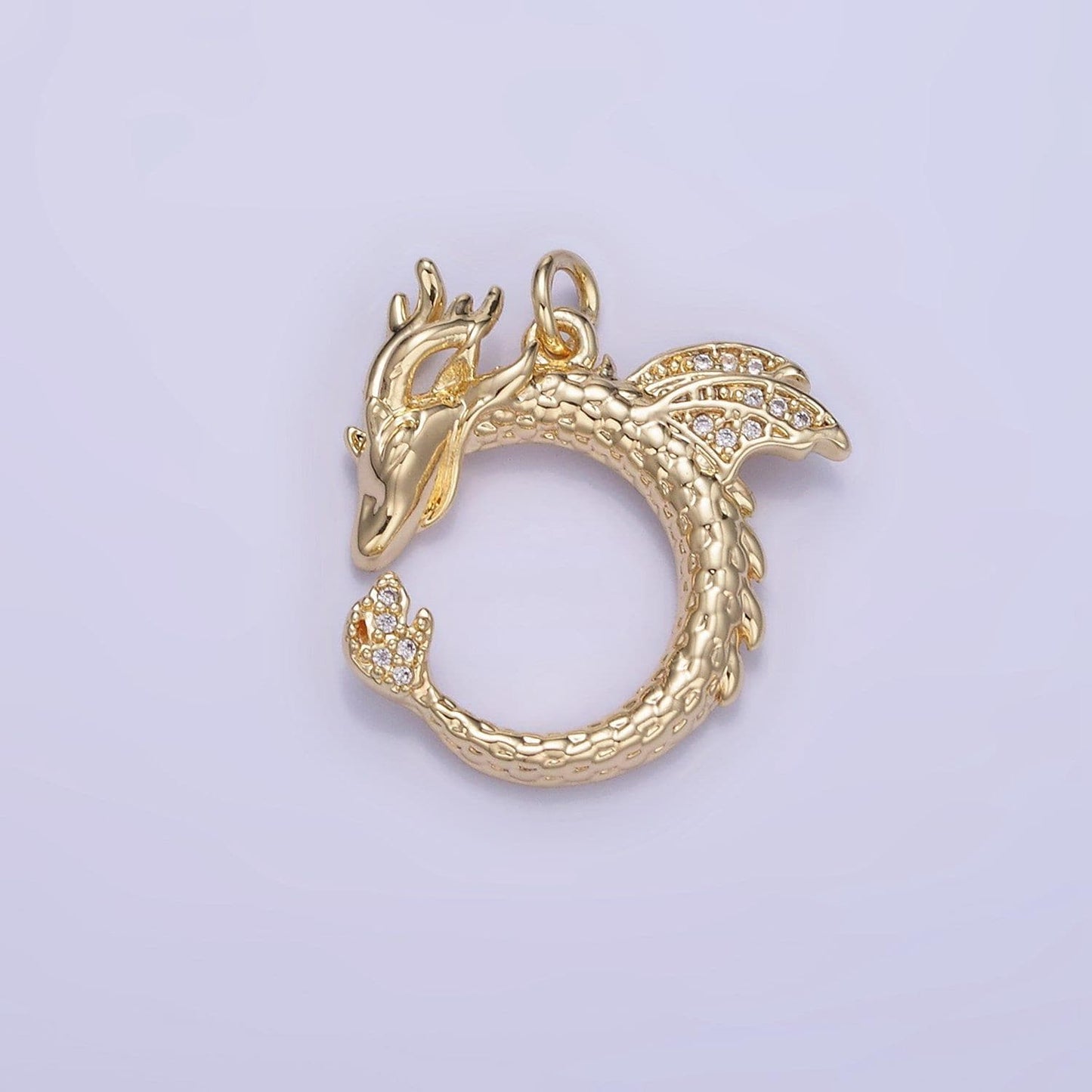 Gold dragon pendant round dragon fly charm- mythical animal pendant - gold dragon fly pendant w587
