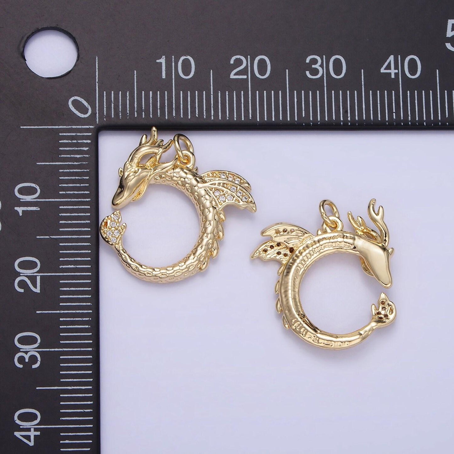 Gold dragon pendant round dragon fly charm- mythical animal pendant - gold dragon fly pendant w587