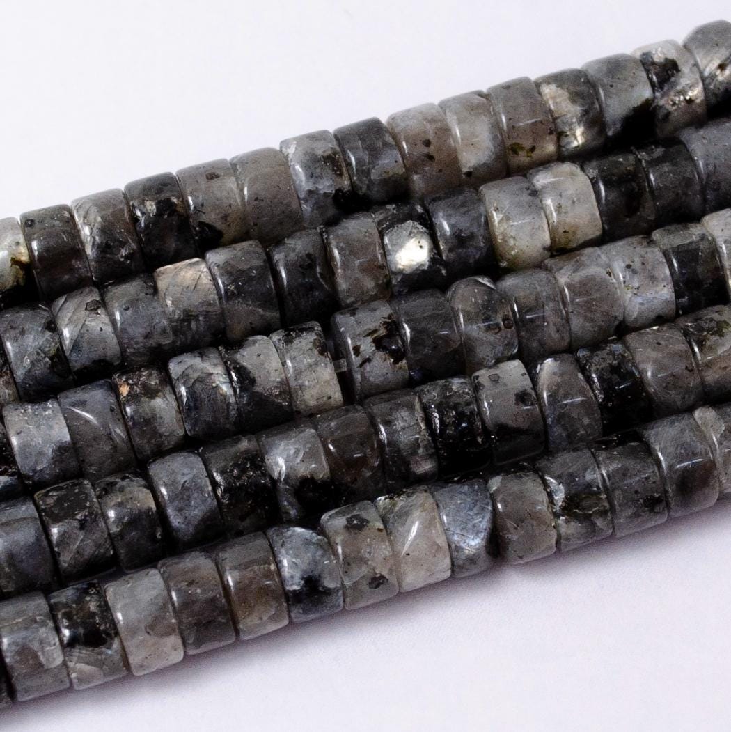 Gemstone natural black labradorite heishi discs beads 4.5 x 2.5 mm larvikite beads for bracelet necklace component