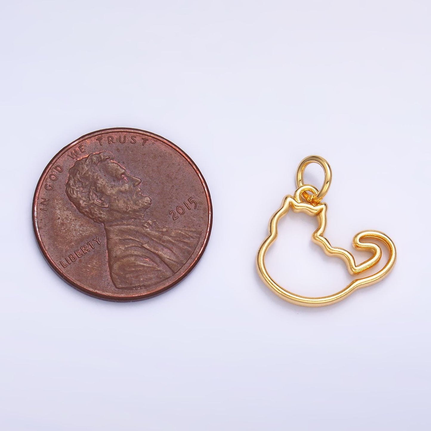 24K Gold Filled Cute Fat Cat Pet Silhouette Outline Charm in Gold & Silver | W338