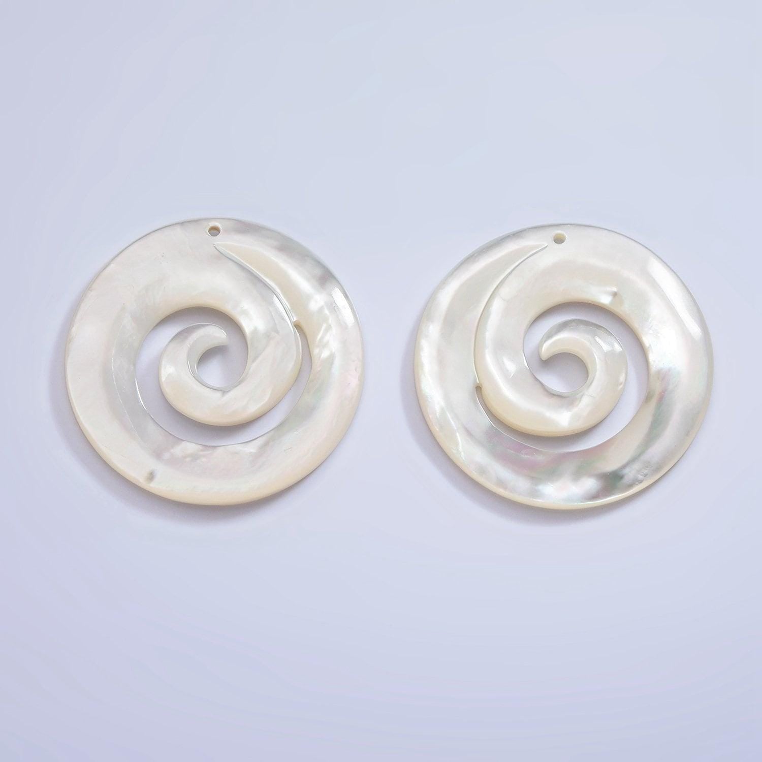 1x mop pearl round swirl pendants, white fresh water pearl coin charm spiral wave beach inspired for necklace earring supply 30mm size