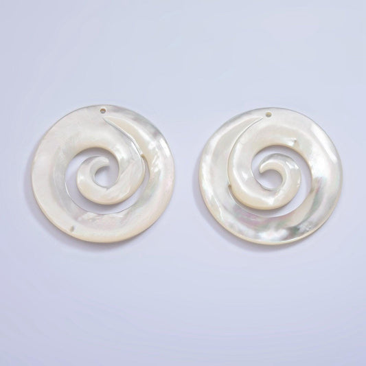 1x mop pearl round swirl pendants, white fresh water pearl coin charm spiral wave beach inspired for necklace earring supply 30mm size